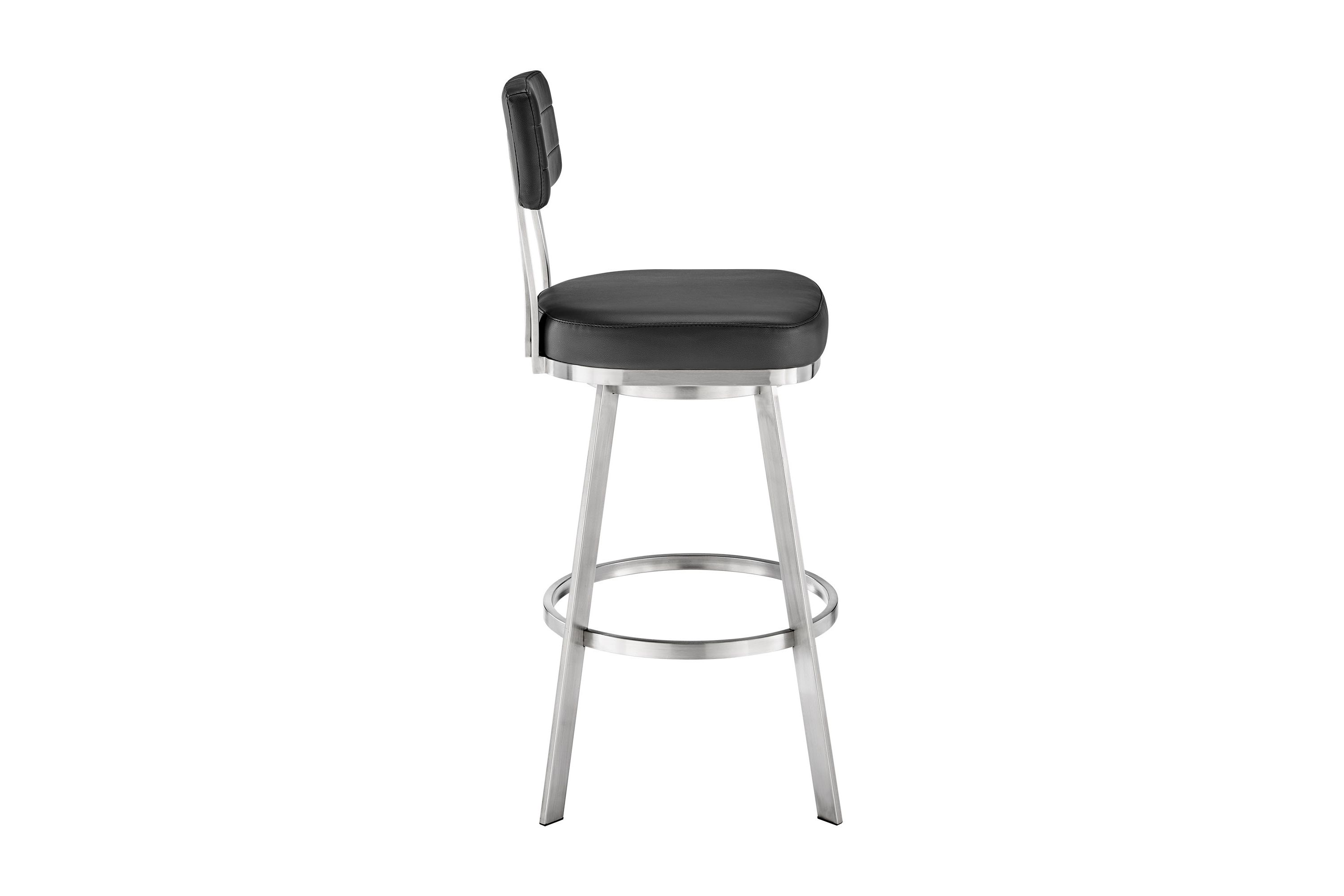 Jinab Swivel Counter Stool in Brushed Stainless Steel with Black Faux Leather