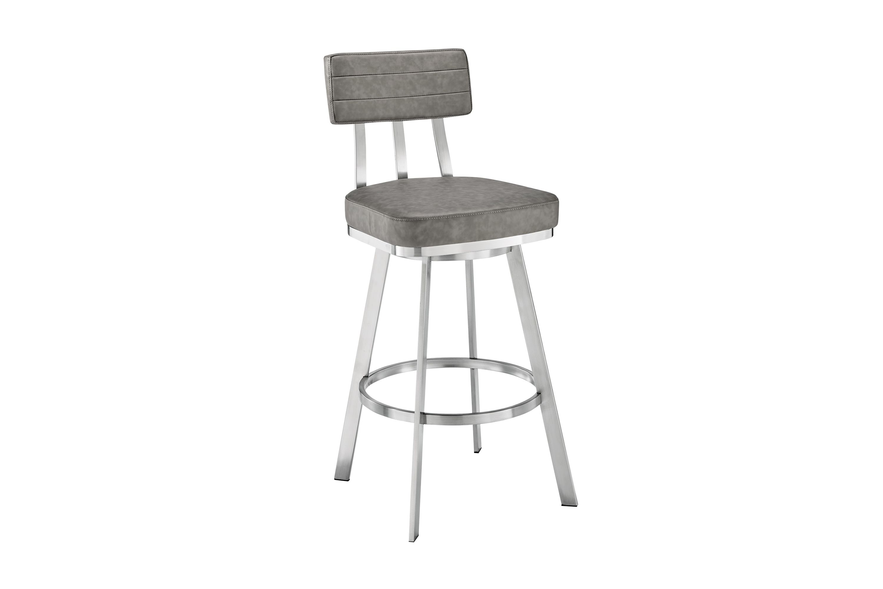 Jinab Swivel Bar Stool in Brushed Stainless Steel with Gray Faux Leather