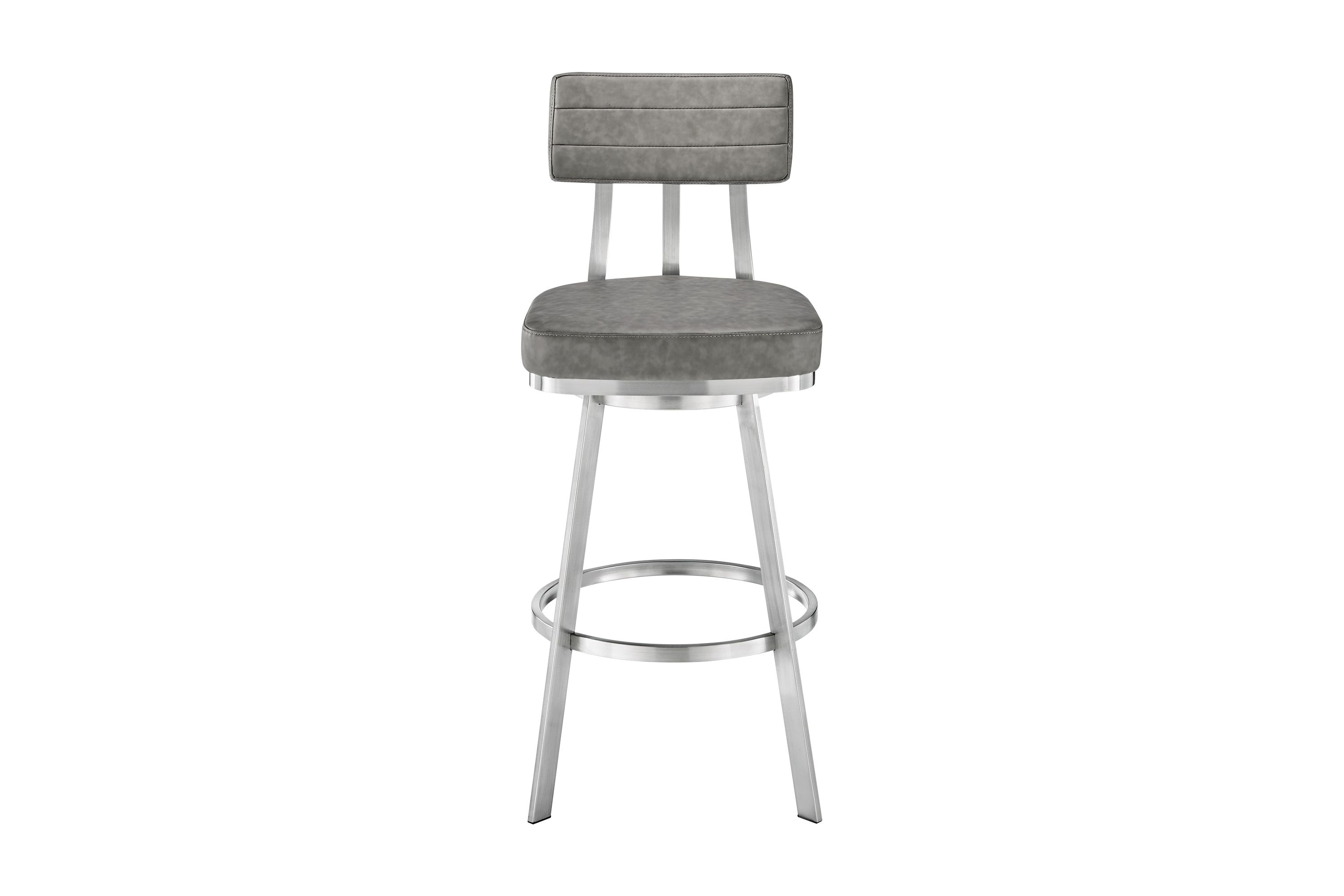 Jinab Swivel Bar Stool in Brushed Stainless Steel with Gray Faux Leather