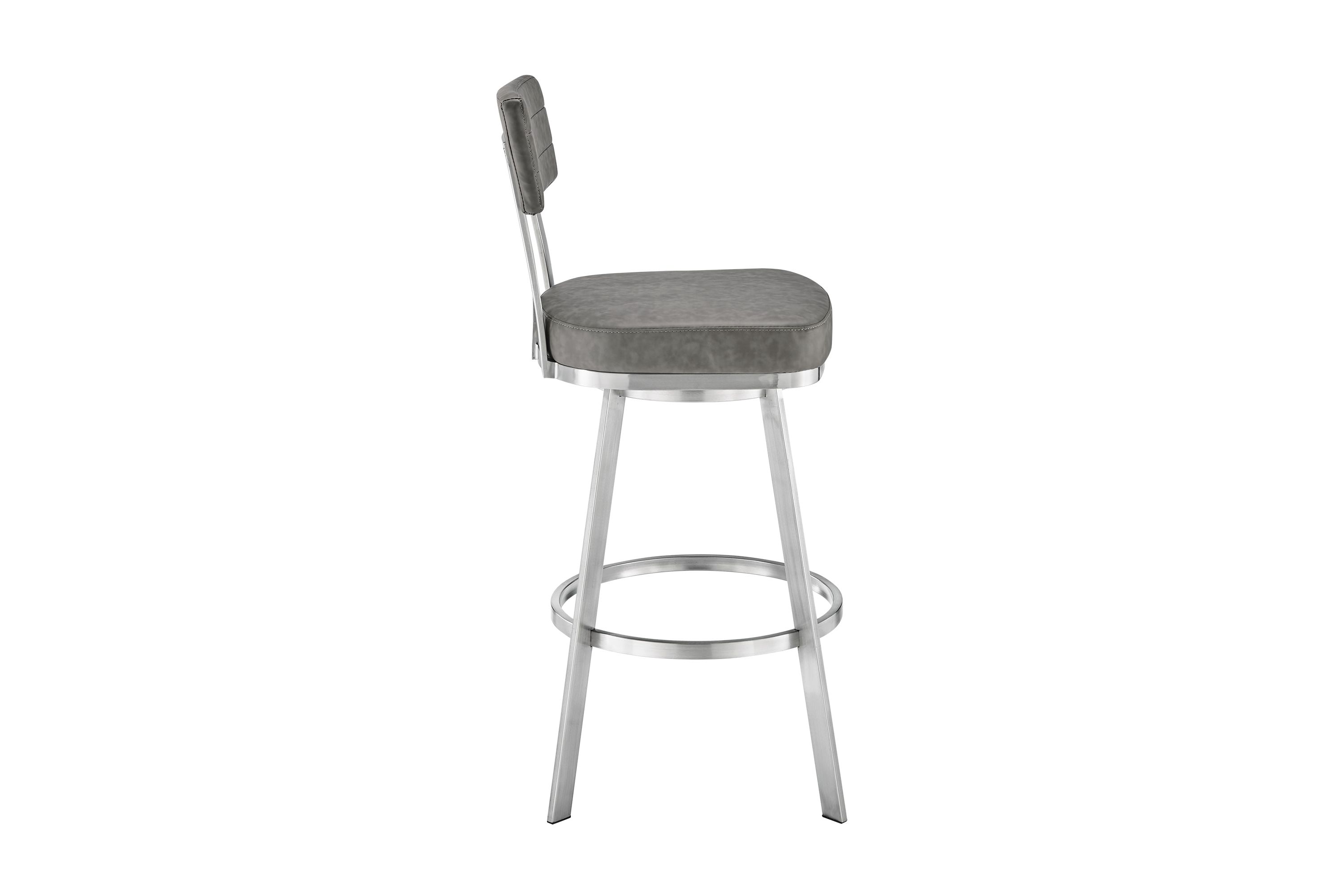 Jinab Swivel Bar Stool in Brushed Stainless Steel with Gray Faux Leather