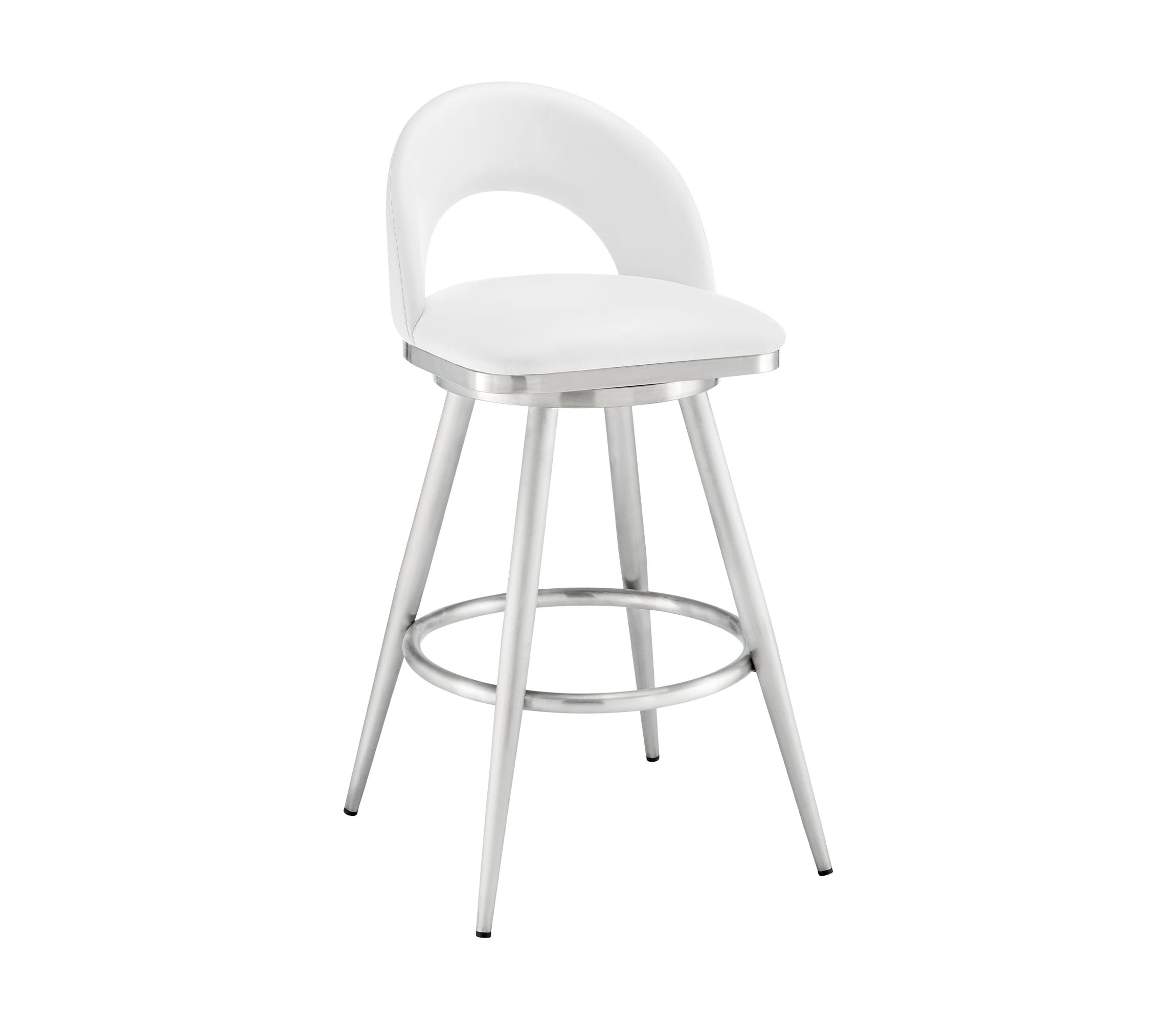 Lottech Swivel Bar Stool in Brushed Stainless Steel with White Faux Leather