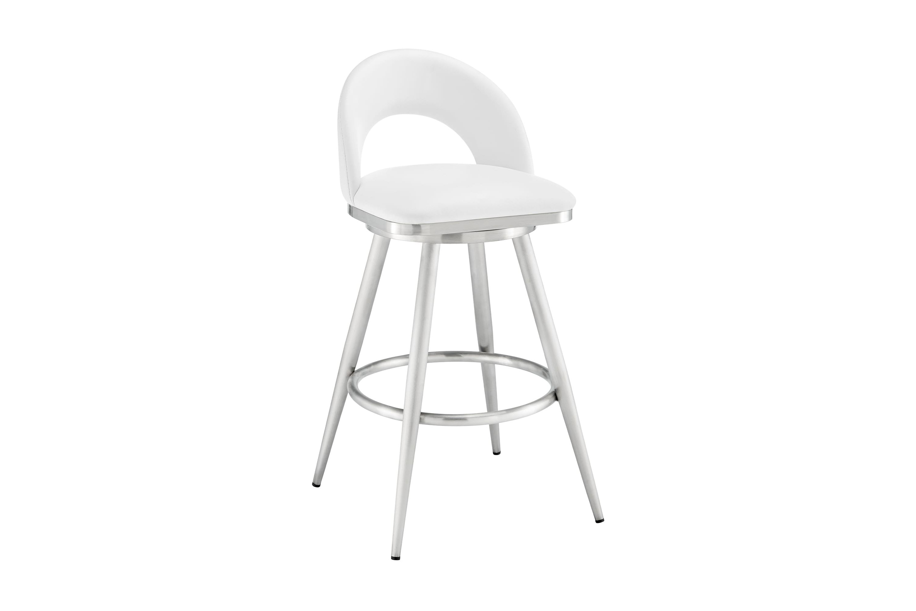 Lottech Swivel Bar Stool in Brushed Stainless Steel with White Faux Leather