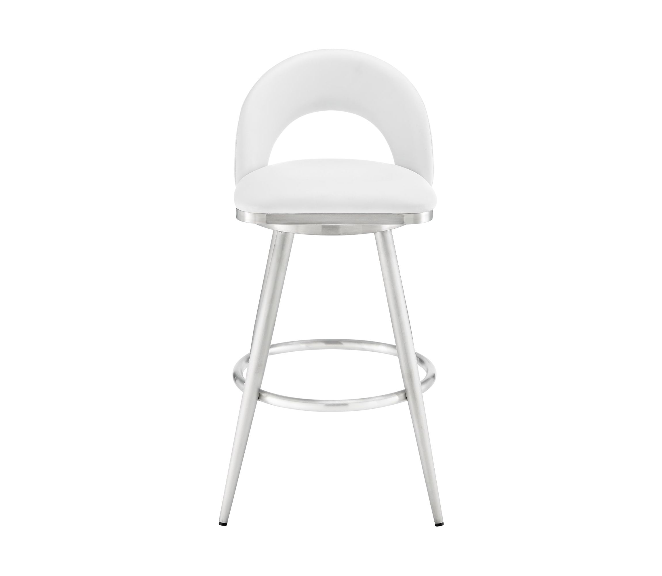Lottech Swivel Bar Stool in Brushed Stainless Steel with White Faux Leather
