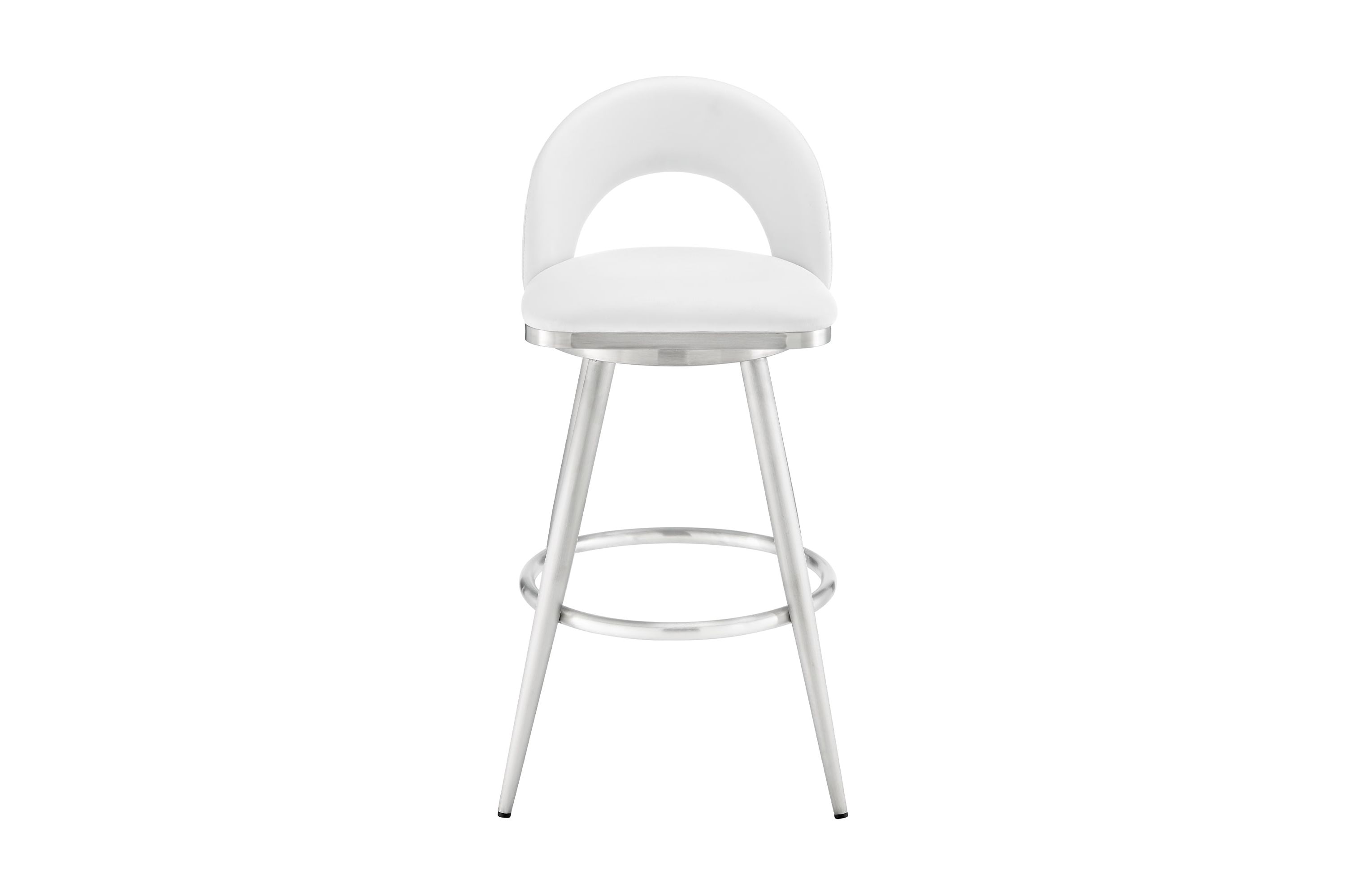 Lottech Swivel Bar Stool in Brushed Stainless Steel with White Faux Leather