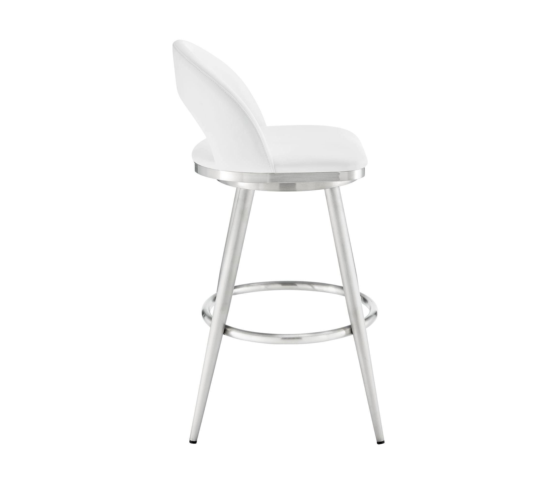 Lottech Swivel Bar Stool in Brushed Stainless Steel with White Faux Leather