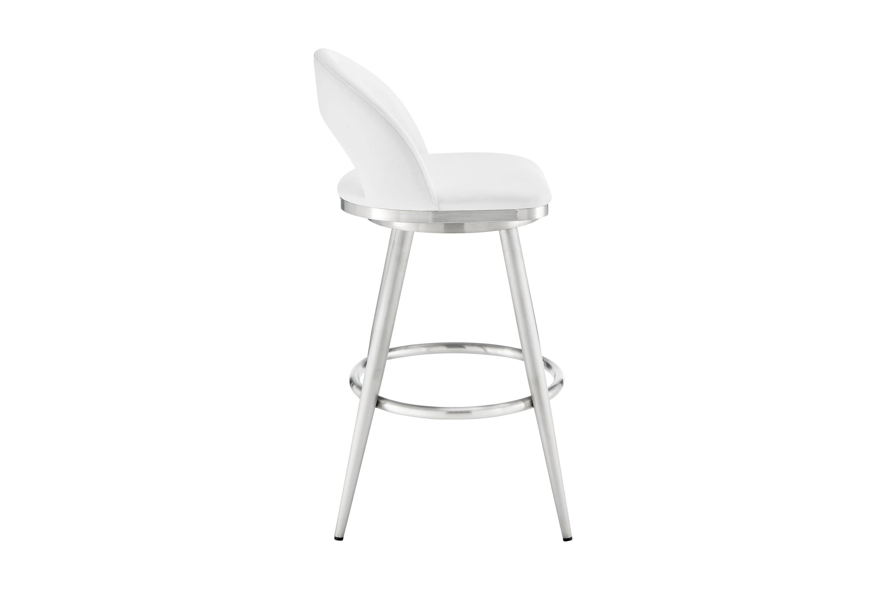Lottech Swivel Bar Stool in Brushed Stainless Steel with White Faux Leather