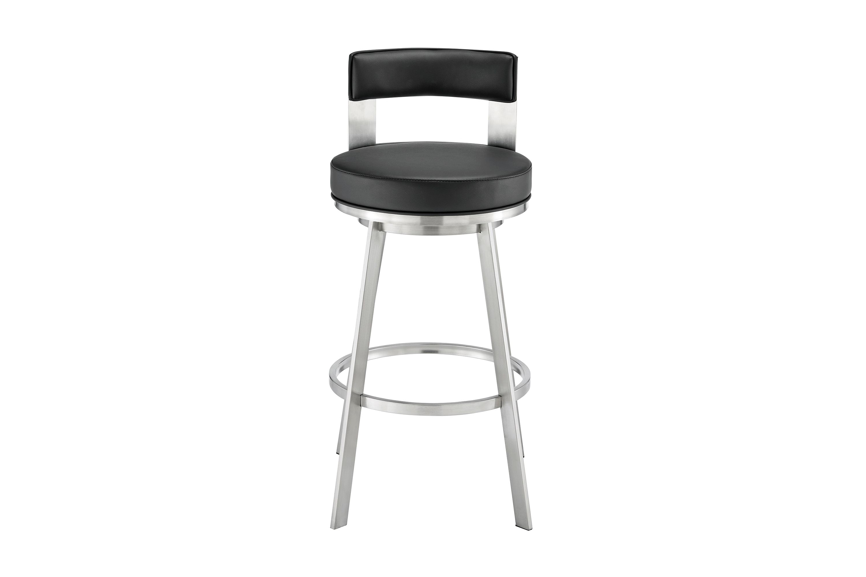Lynof Swivel Counter Stool in Brushed Stainless Steel with Black Faux Leather