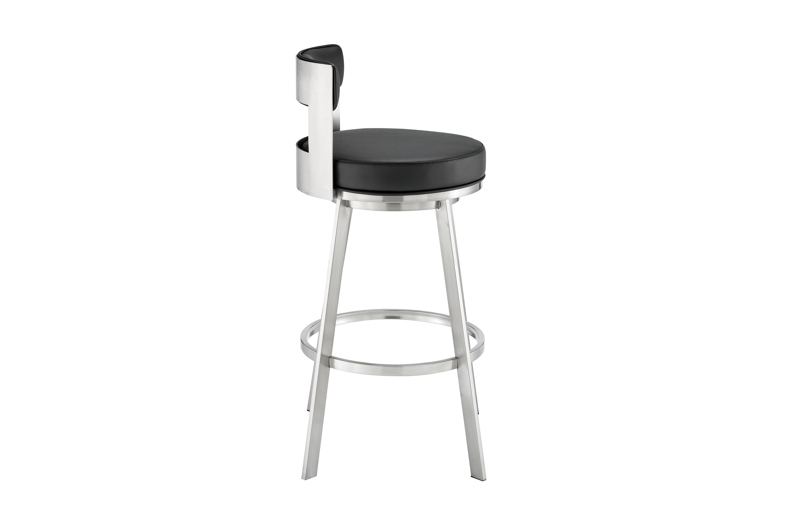 Lynof Swivel Counter Stool in Brushed Stainless Steel with Black Faux Leather