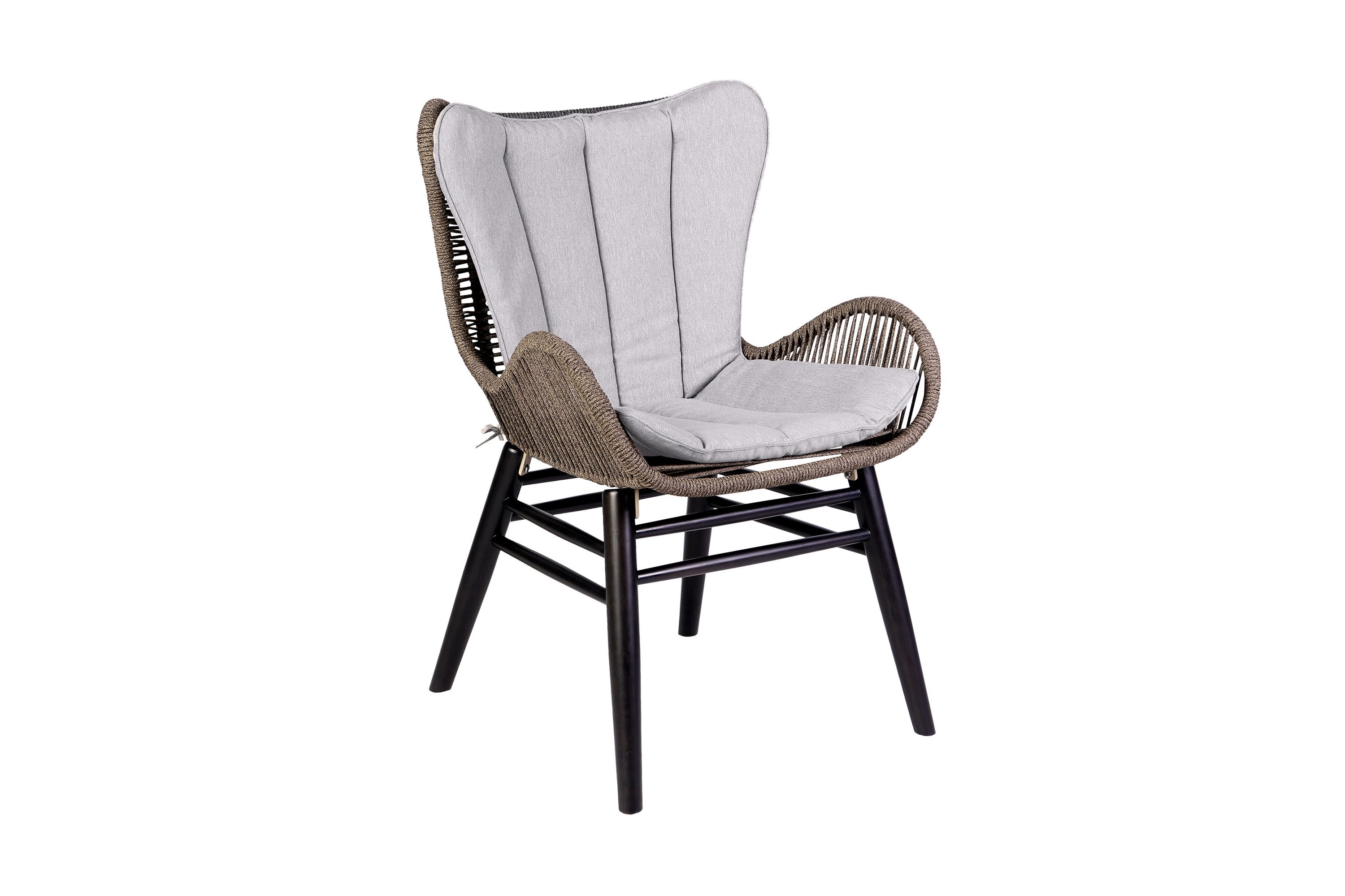 Fanny Outdoor Patio Dining Chair in Dark Eucalyptus Wood and Truffle Rope