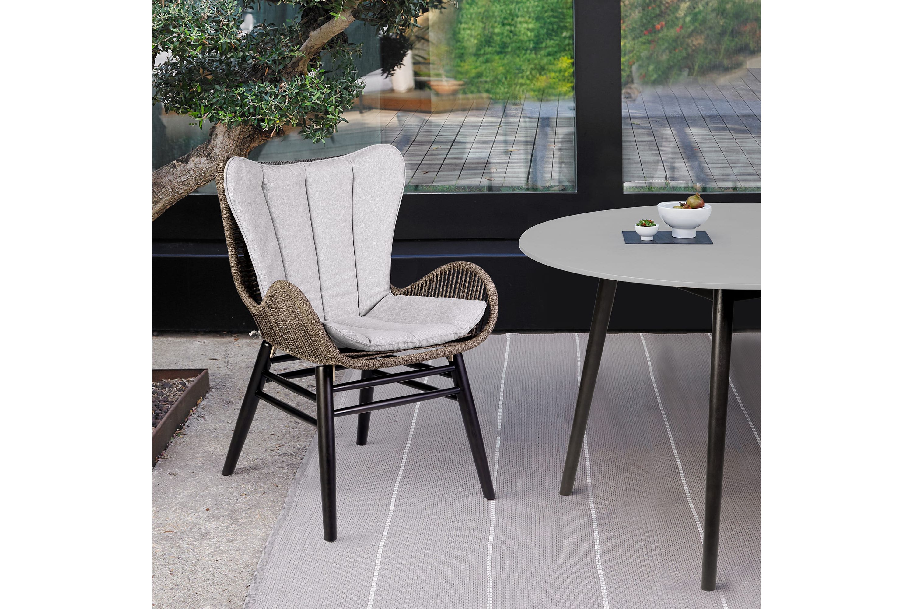 Fanny Outdoor Patio Dining Chair in Dark Eucalyptus Wood and Truffle Rope