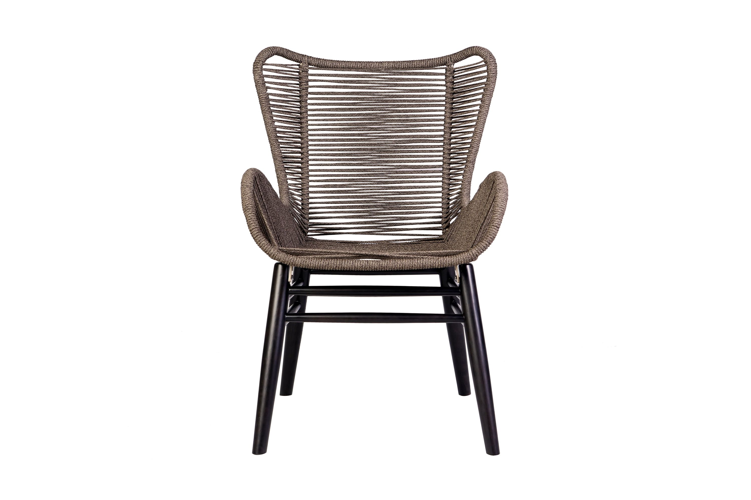 Fanny Outdoor Patio Dining Chair in Dark Eucalyptus Wood and Truffle Rope