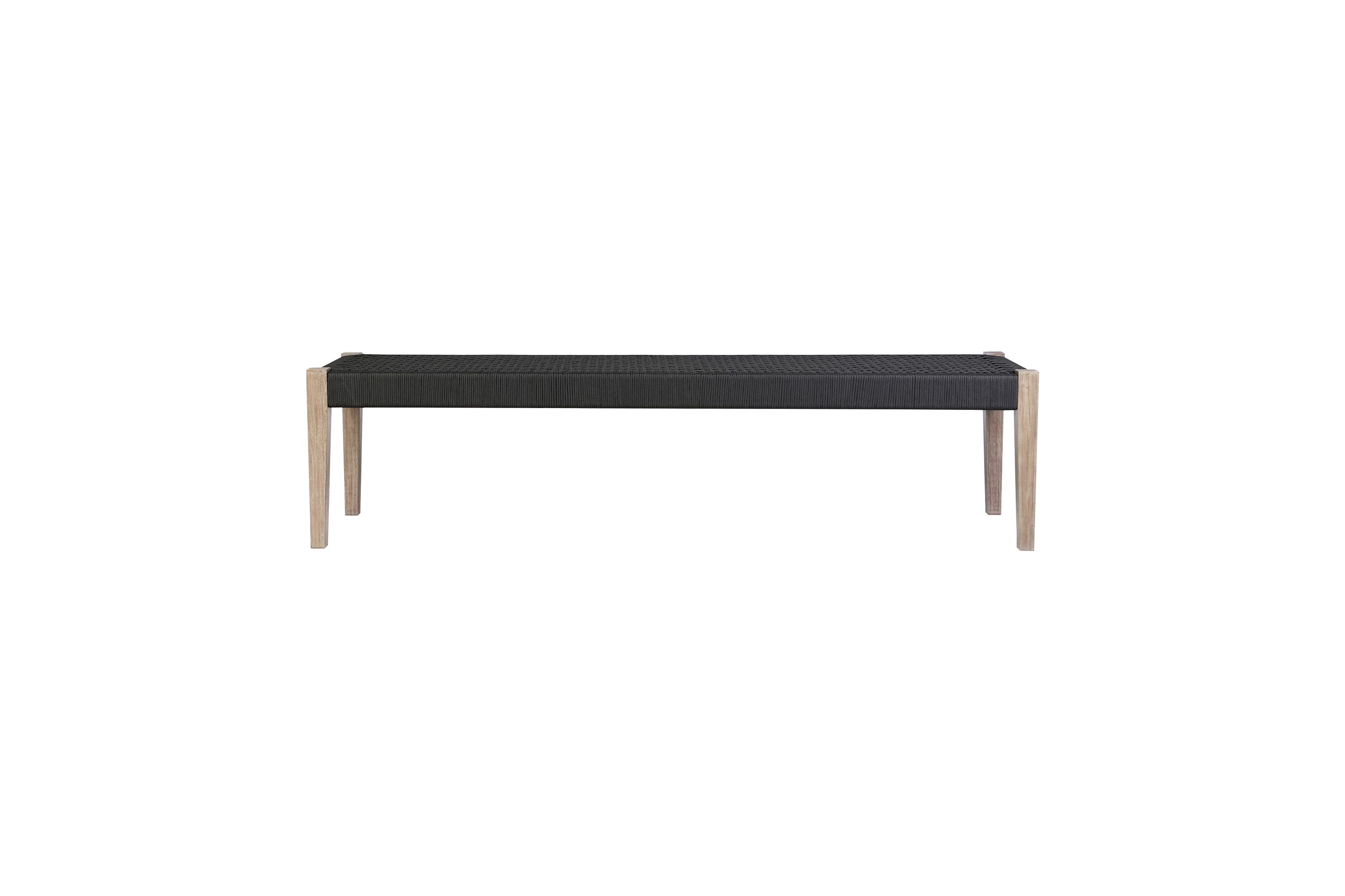 Camino Indoor Outdoor Dining Bench in Eucalyptus Wood and Charcoal Rope