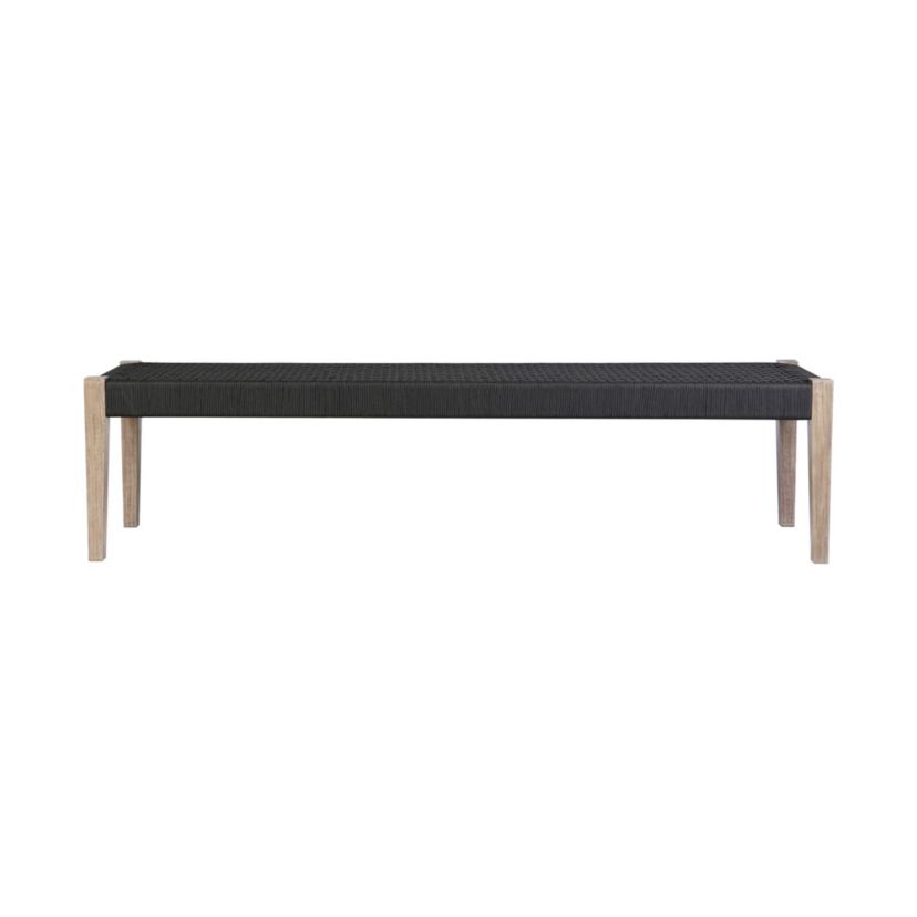 Camino Indoor Outdoor Dining Bench in Eucalyptus Wood and Charcoal Rope
