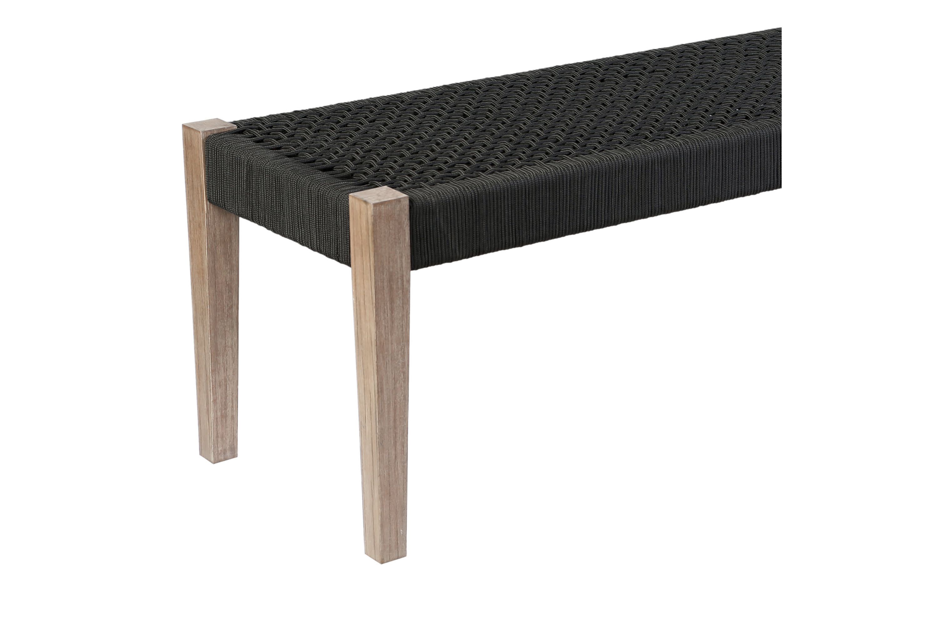 Camino Indoor Outdoor Dining Bench in Eucalyptus Wood and Charcoal Rope