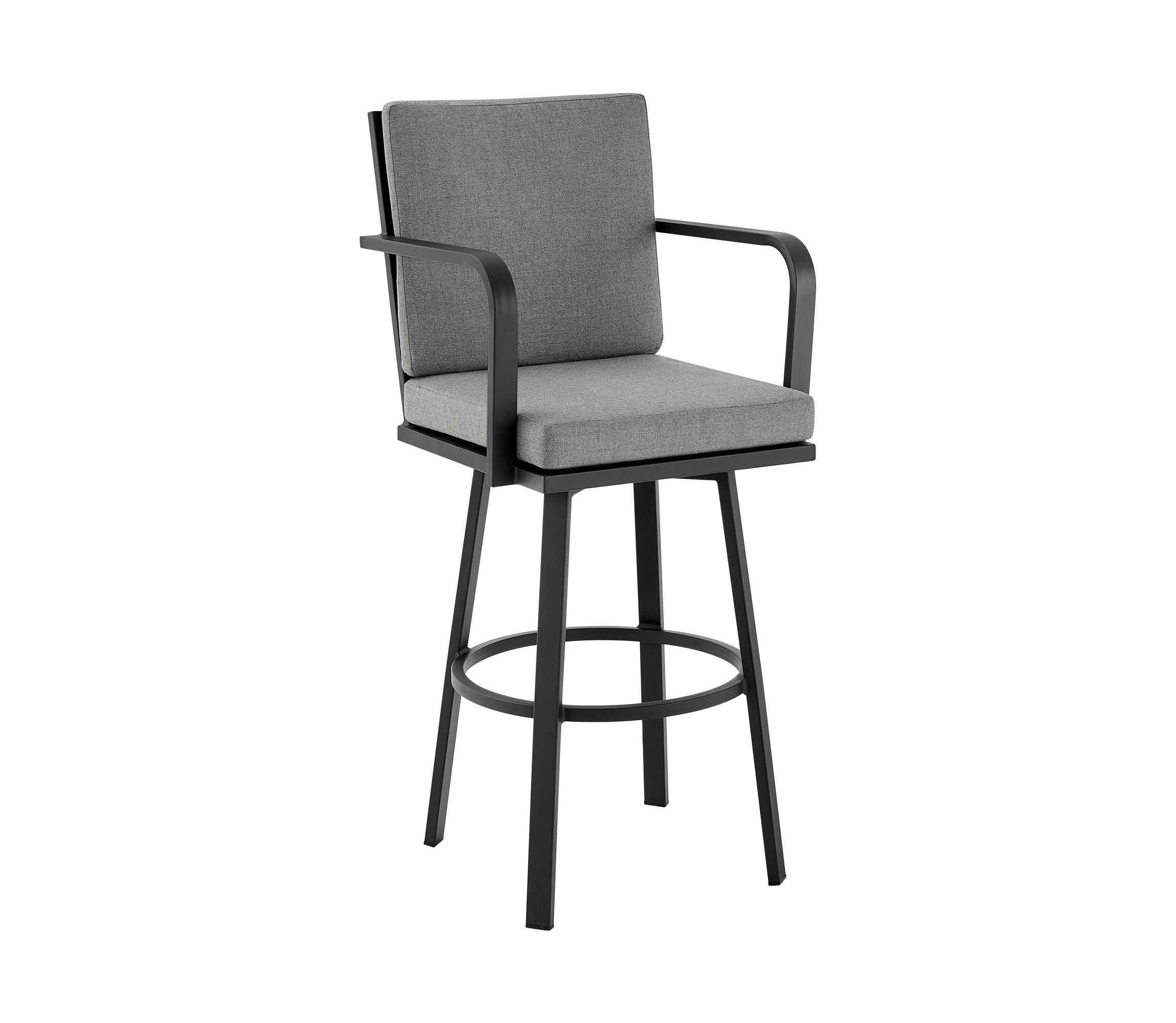 Don 26" Outdoor Patio Swivel Counter Stool in Black Aluminum with Gray Cushions
