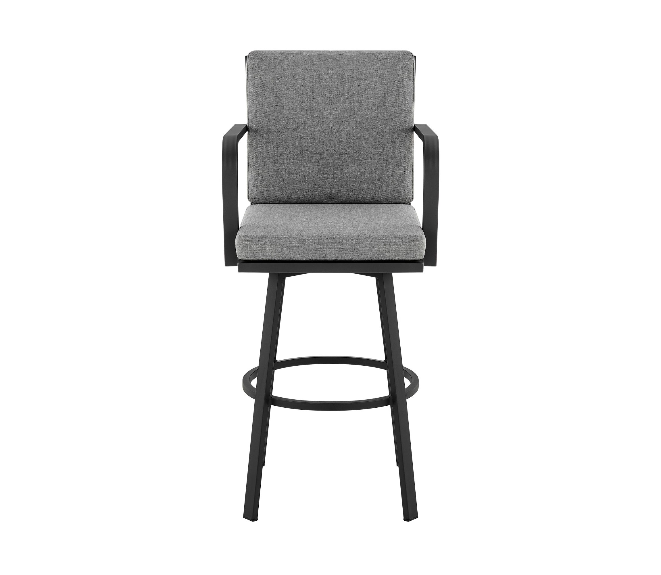 Don 26" Outdoor Patio Swivel Counter Stool in Black Aluminum with Gray Cushions