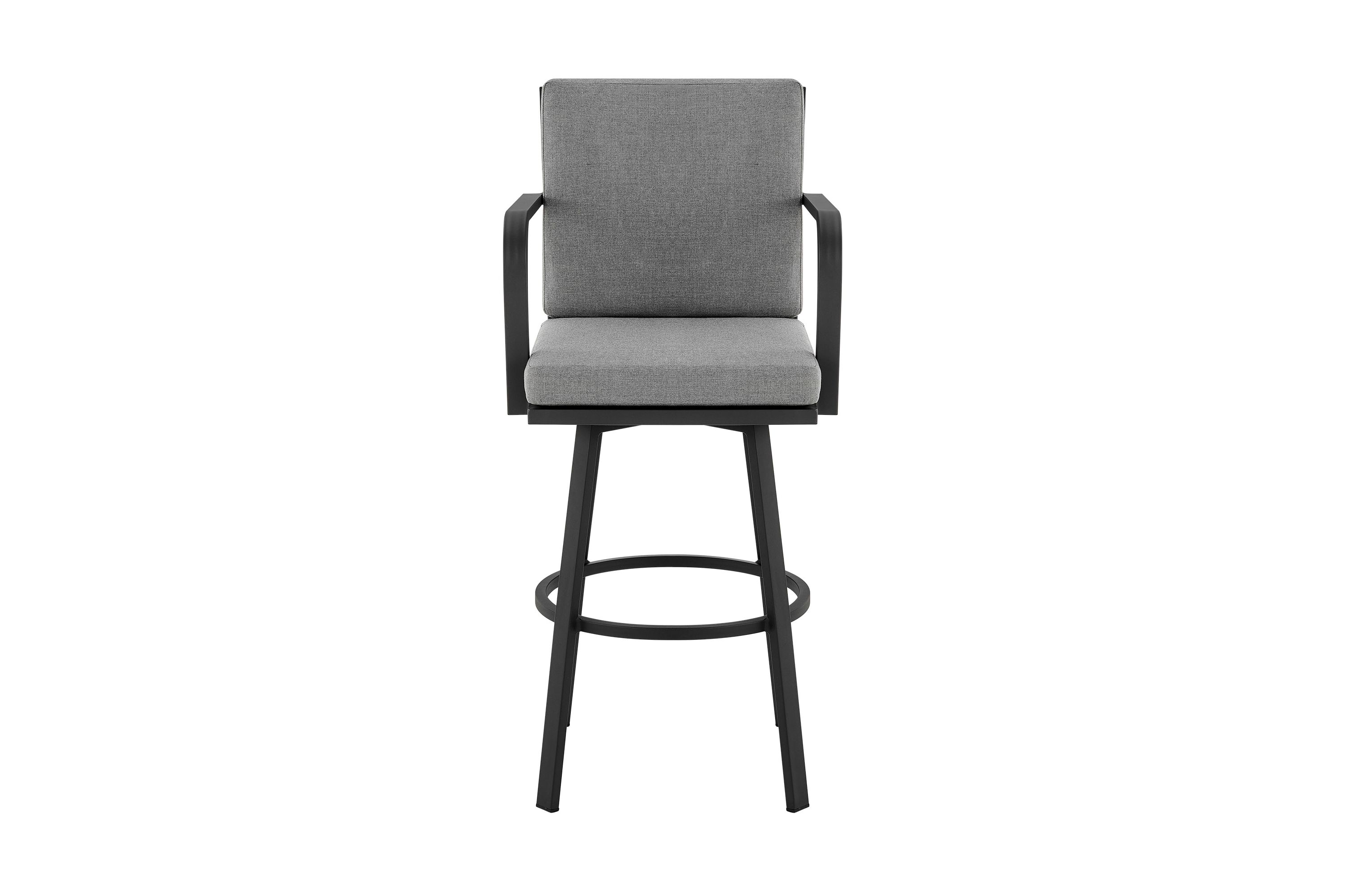 Don 26" Outdoor Patio Swivel Counter Stool in Black Aluminum with Gray Cushions