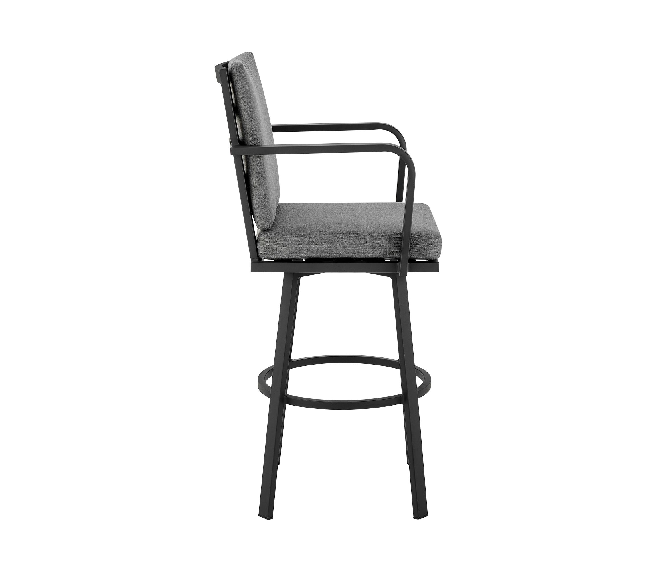 Don 26" Outdoor Patio Swivel Counter Stool in Black Aluminum with Gray Cushions