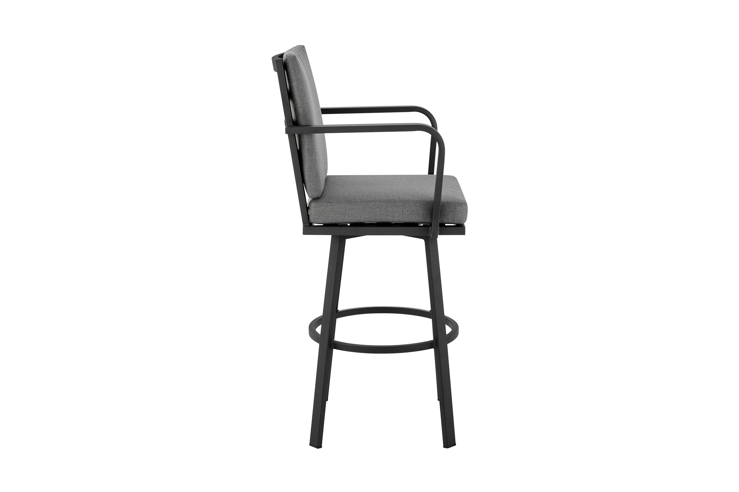 Don 26" Outdoor Patio Swivel Counter Stool in Black Aluminum with Gray Cushions