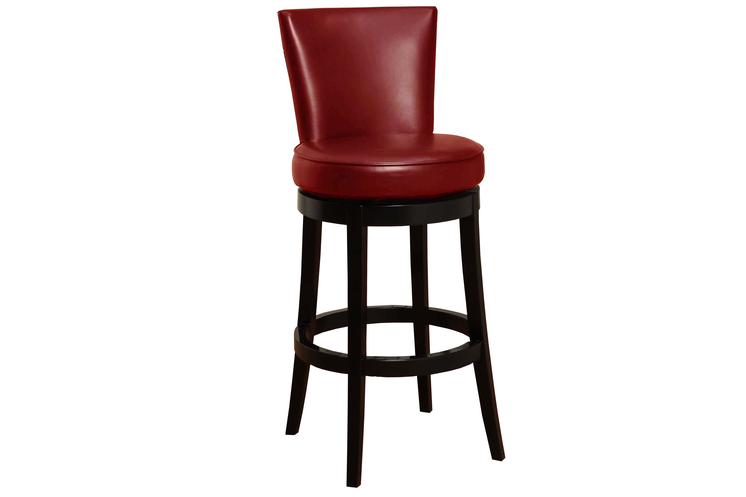Boston 30" Bar Height Swivel Red Faux Leather and Black Wood Bar Stool