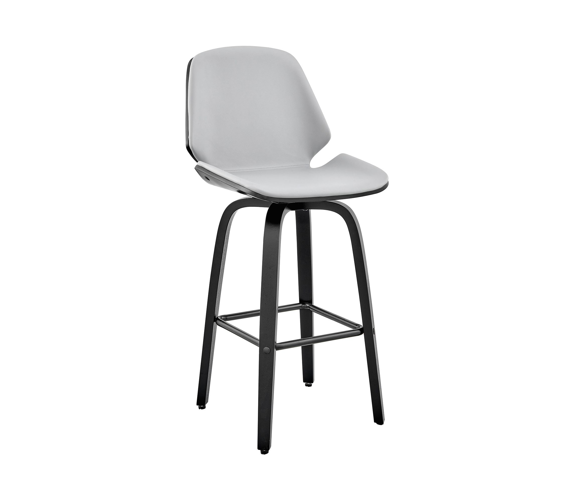 Arabela 26" Gray Faux Leather and Black Wood Swivel Bar Stool