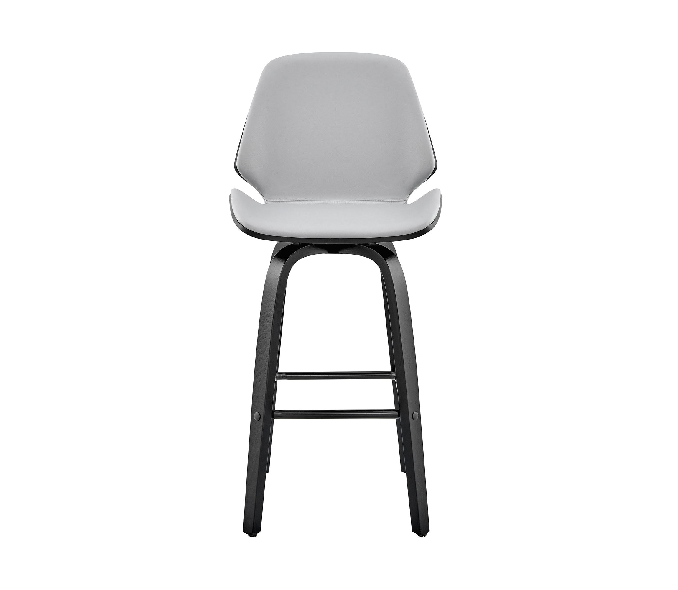 Arabela 26" Gray Faux Leather and Black Wood Swivel Bar Stool