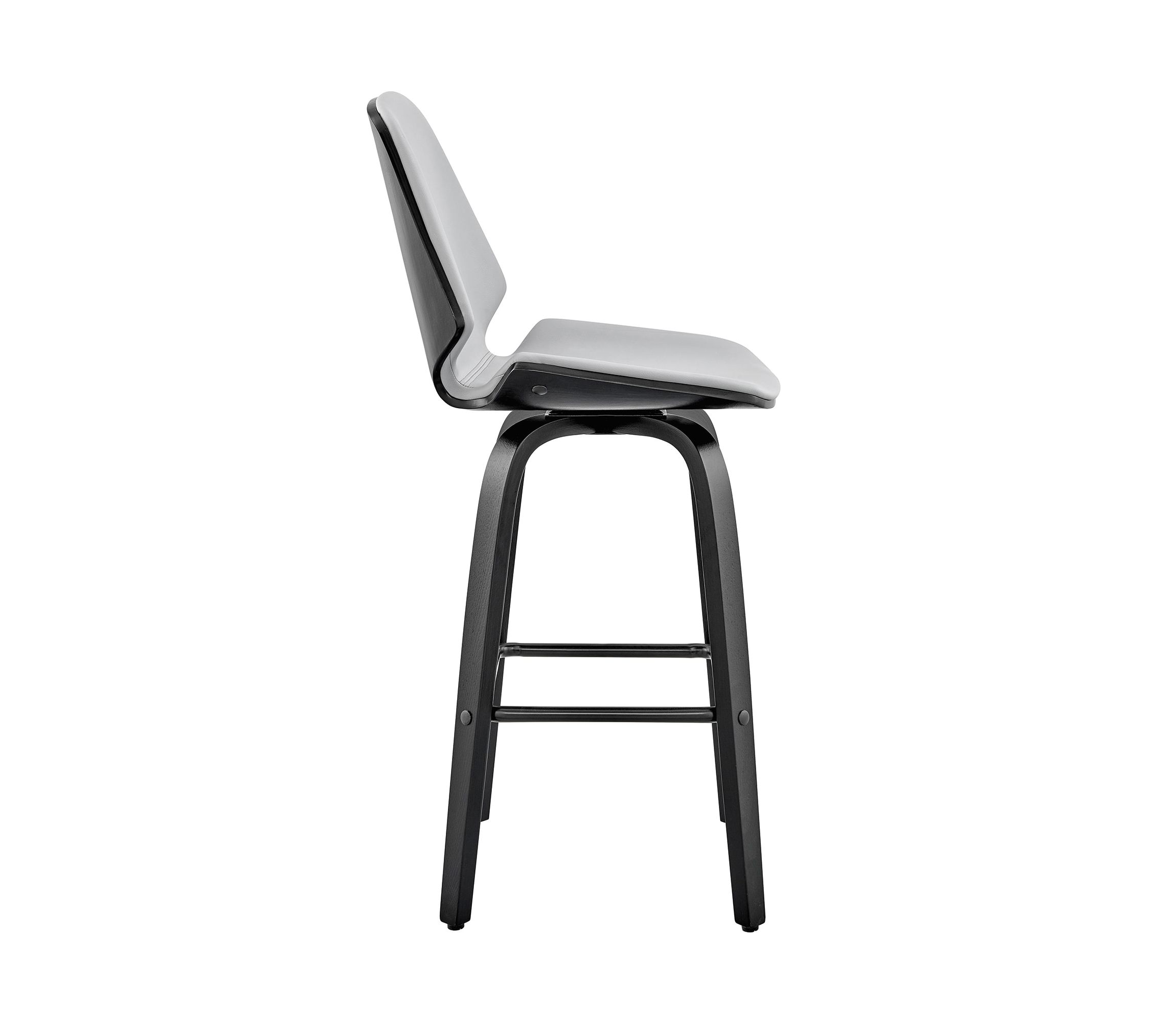 Arabela 26" Gray Faux Leather and Black Wood Swivel Bar Stool