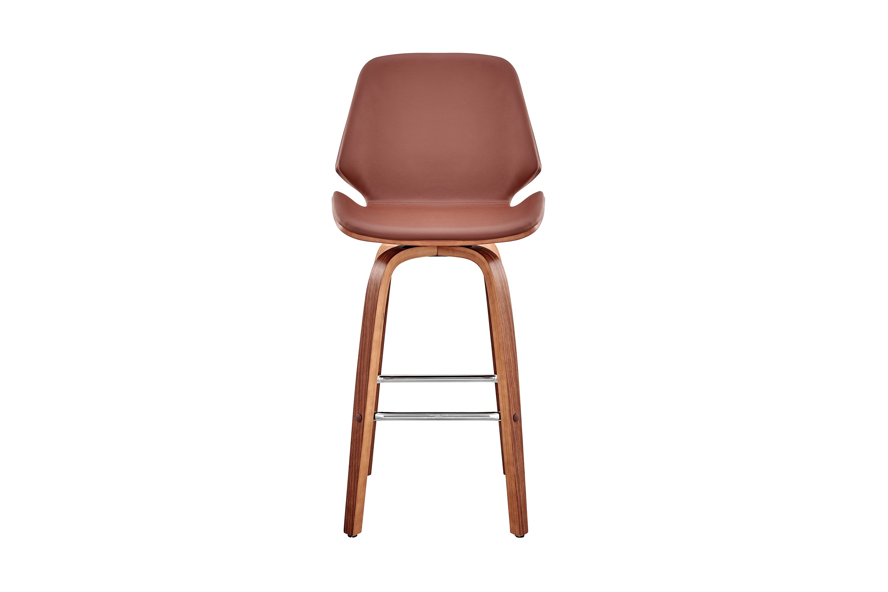 Arabela 26" Brown Faux Leather and Walnut Wood Swivel Bar Stool