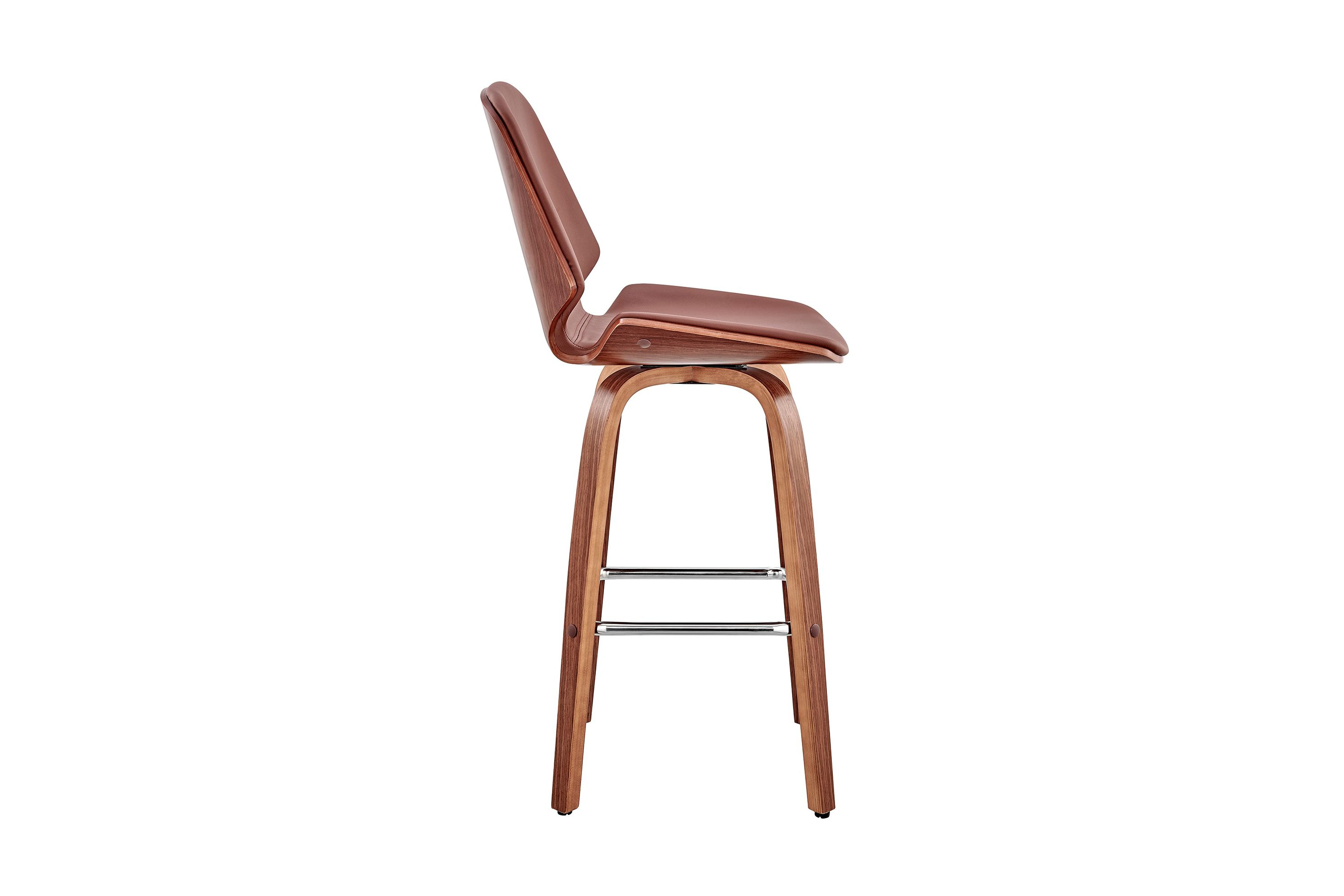 Arabela 26" Brown Faux Leather and Walnut Wood Swivel Bar Stool
