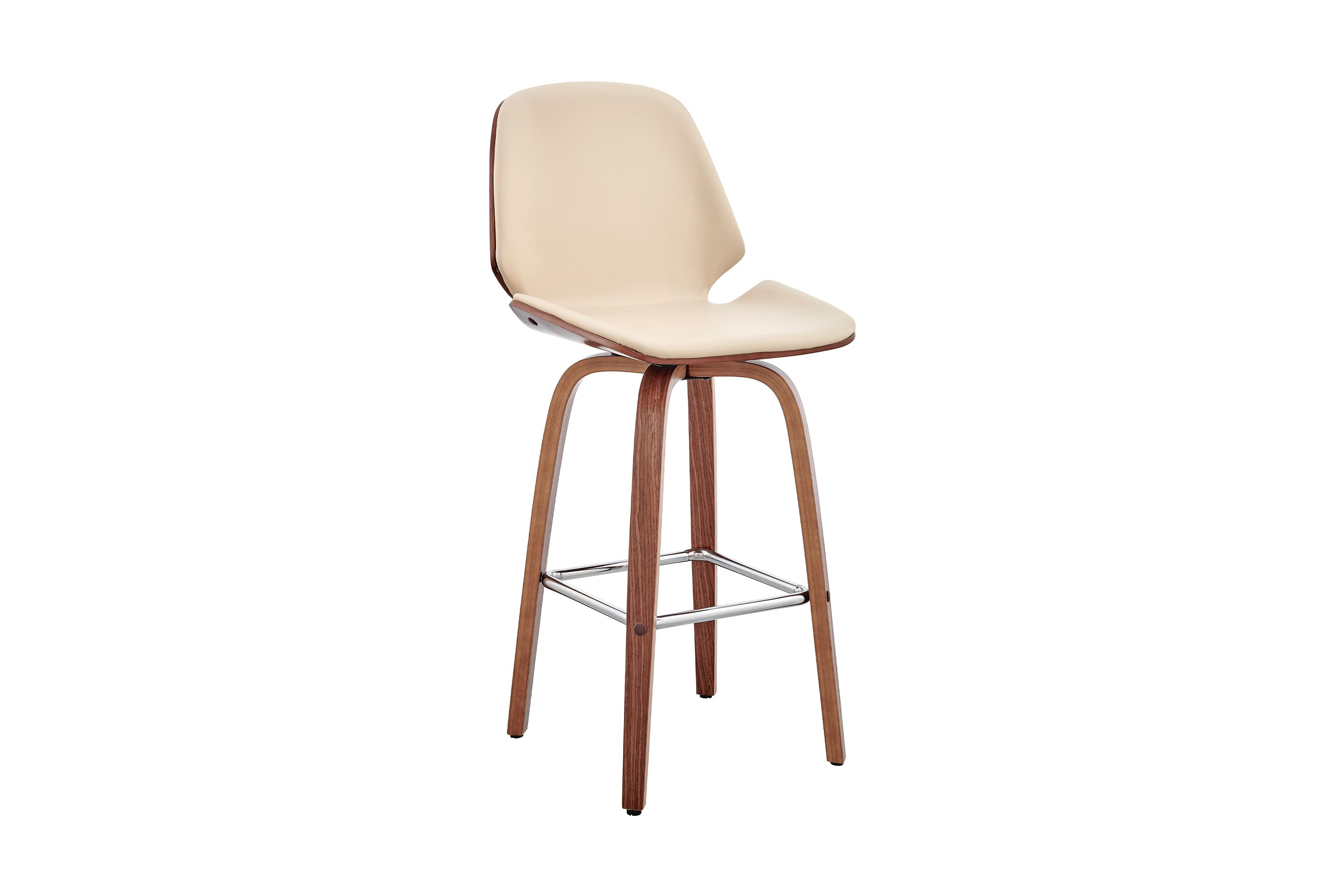 Arabela 26" Cream Faux Leather and Walnut Wood Swivel Bar Stool