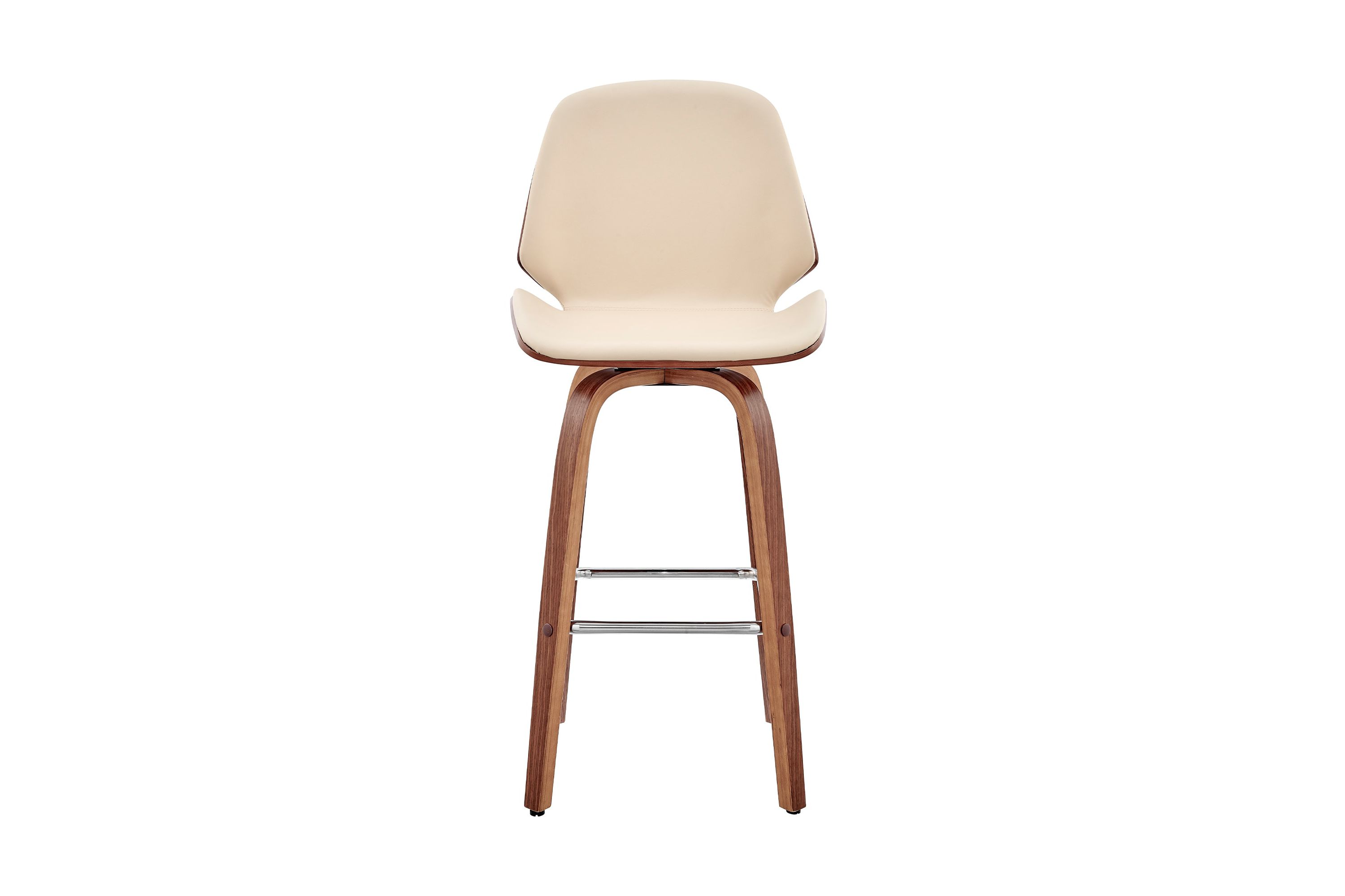 Arabela 26" Cream Faux Leather and Walnut Wood Swivel Bar Stool