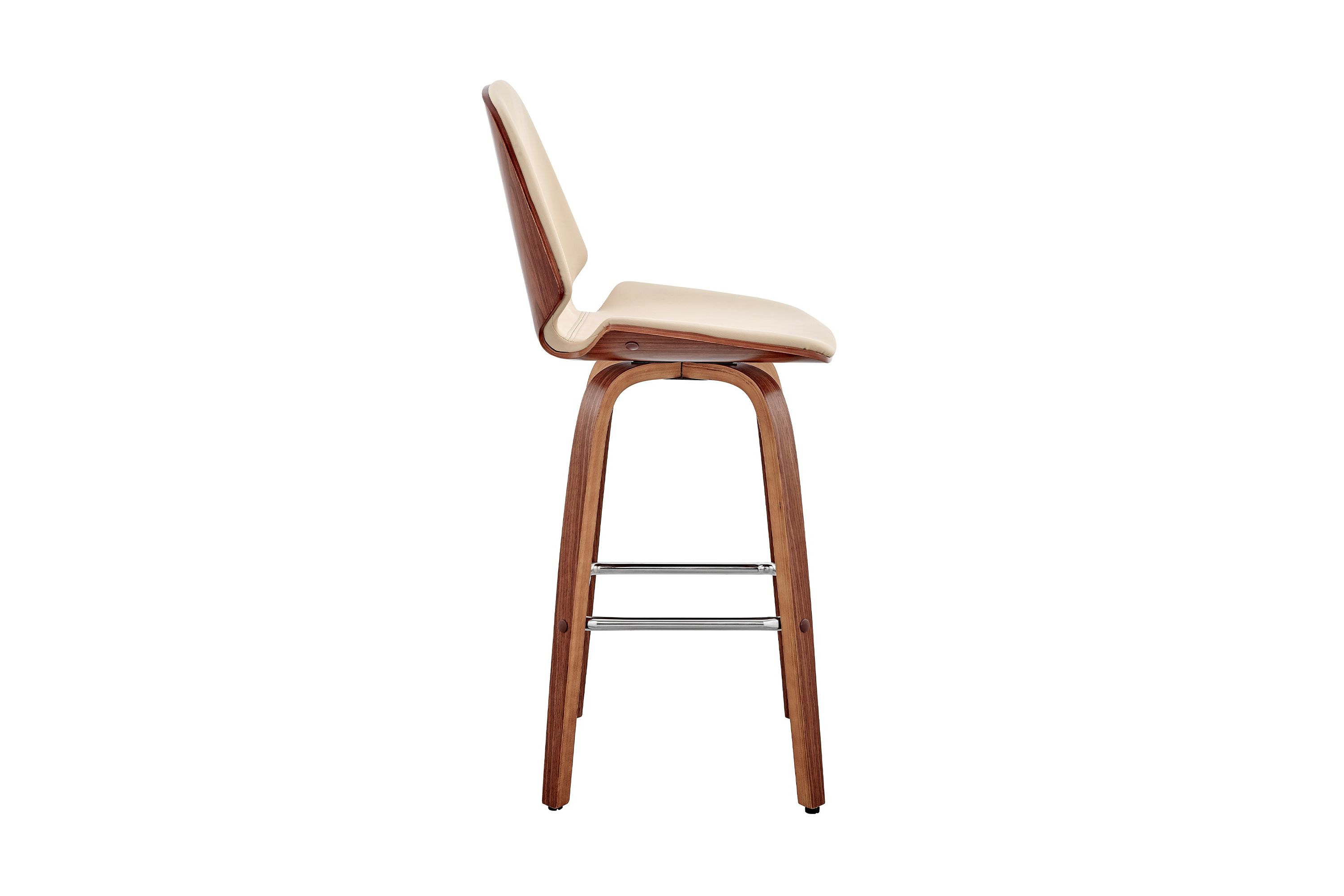 Arabela 26" Cream Faux Leather and Walnut Wood Swivel Bar Stool