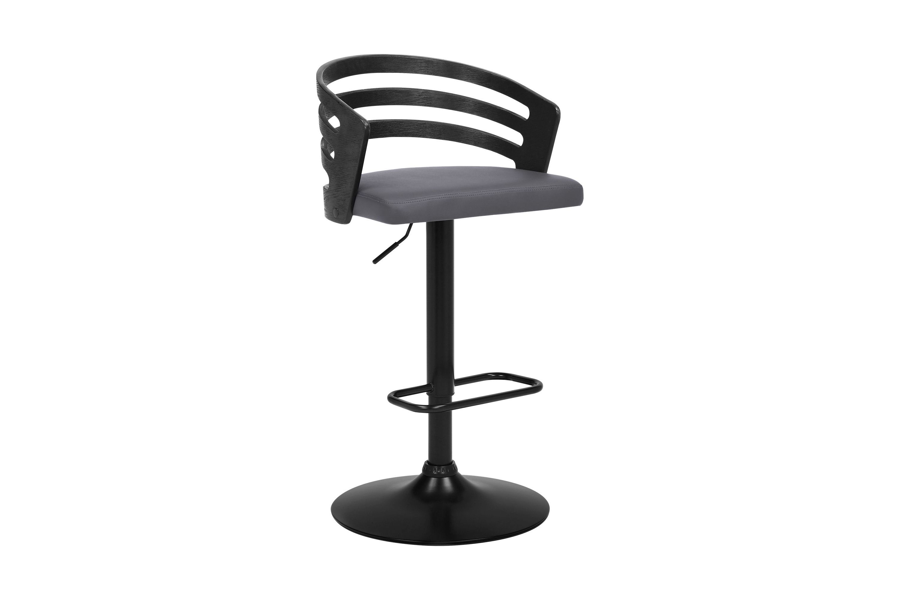 Adele Adjustable Height Swivel Grey Faux Leather and Black Wood Bar Stool with Black Base
