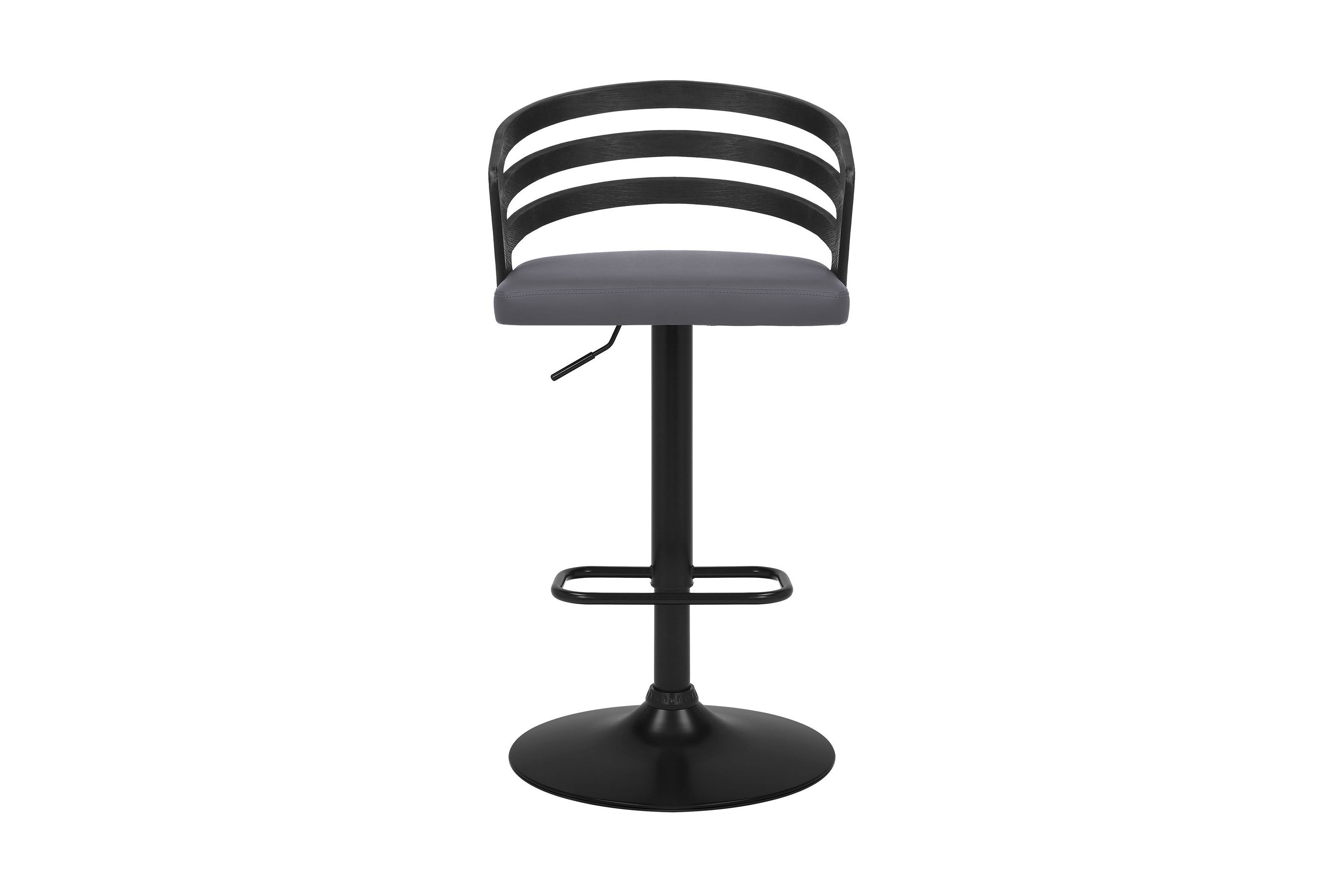Adele Adjustable Height Swivel Grey Faux Leather and Black Wood Bar Stool with Black Base