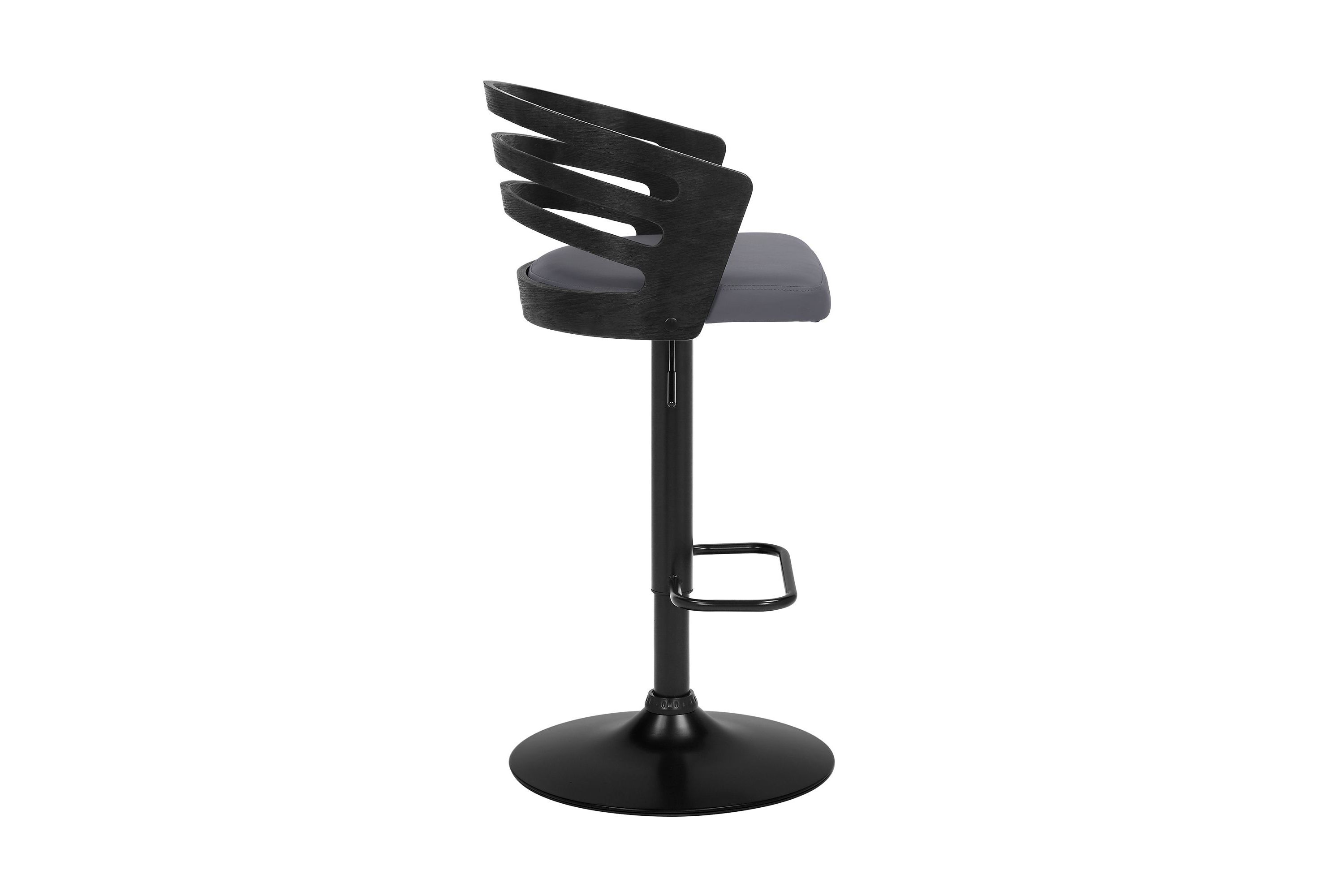 Adele Adjustable Height Swivel Grey Faux Leather and Black Wood Bar Stool with Black Base