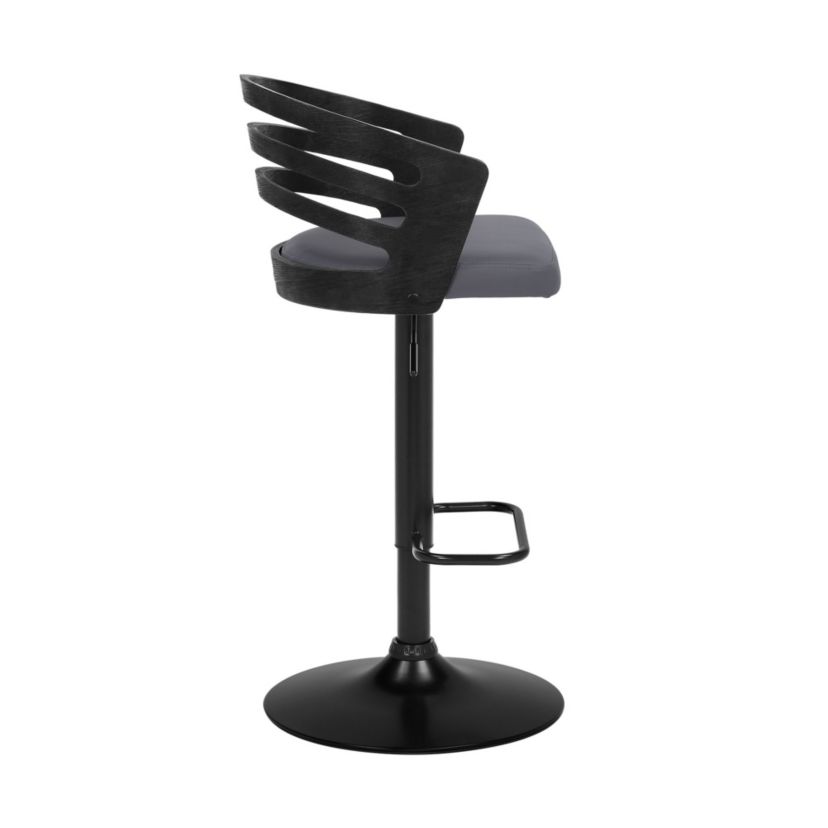 Adele Adjustable Height Swivel Grey Faux Leather and Black Wood Bar Stool with Black Base