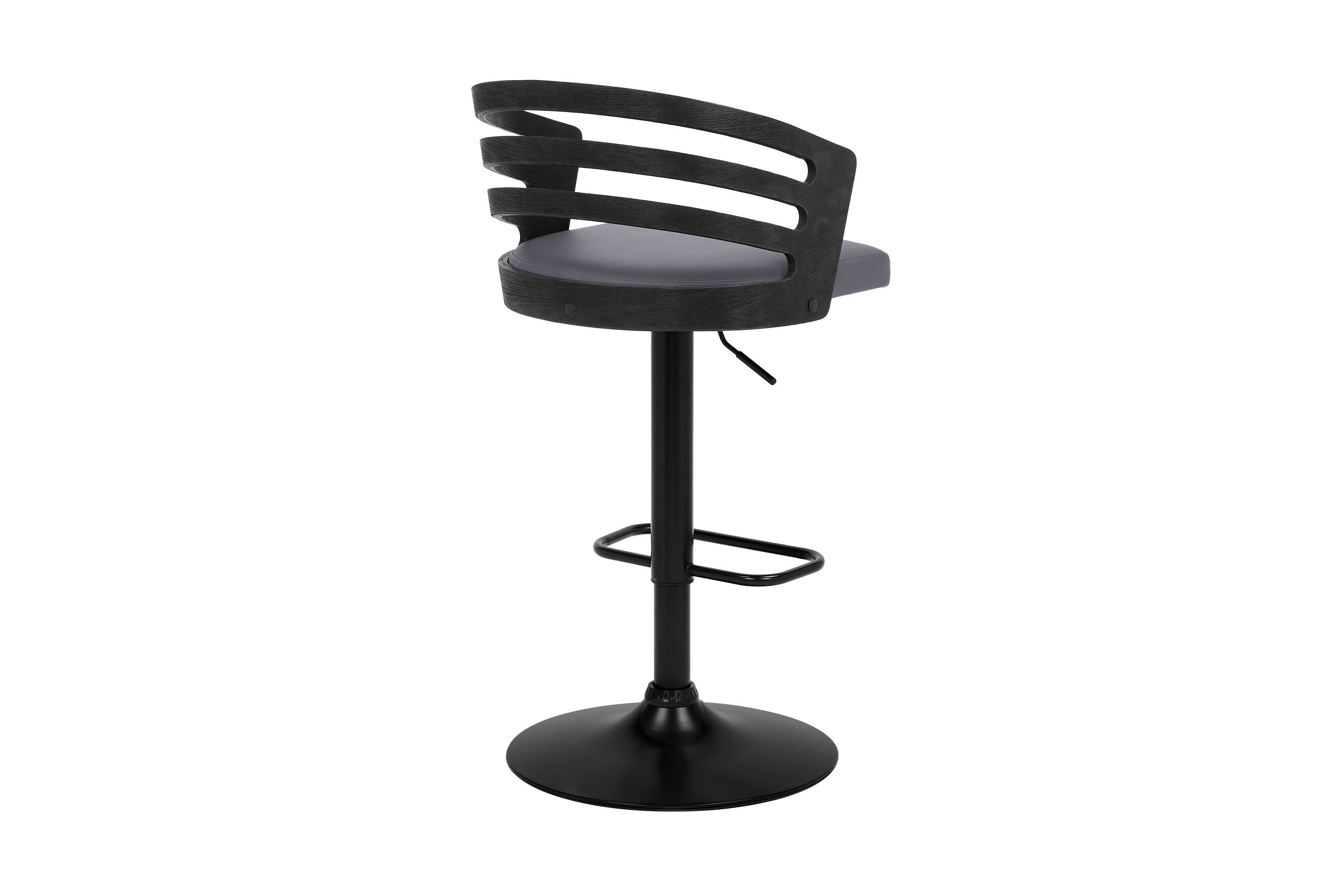 Adele Adjustable Height Swivel Grey Faux Leather and Black Wood Bar Stool with Black Base