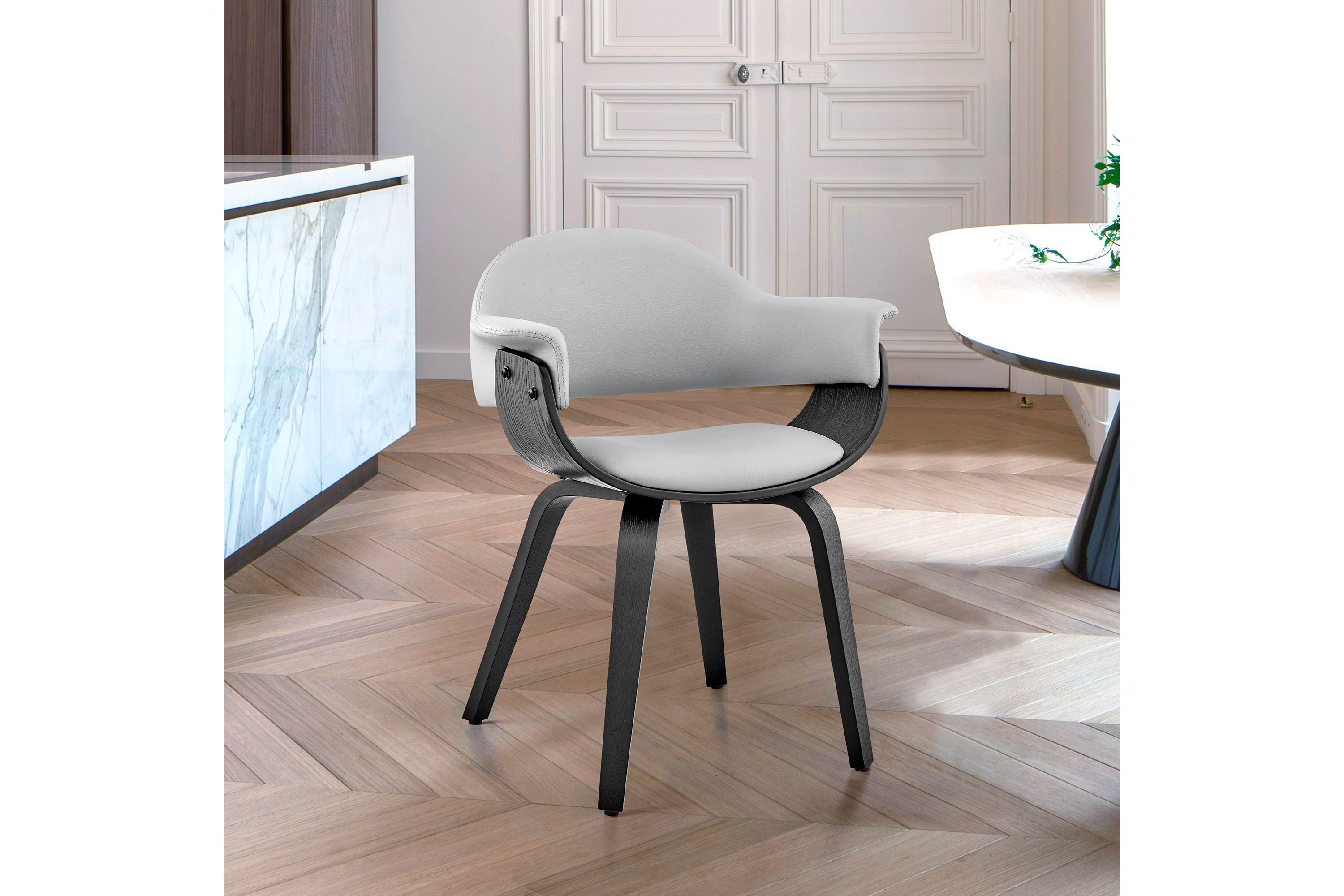 Adalyn Gray Faux Leather and Black Wood Dining Room Accent Chair