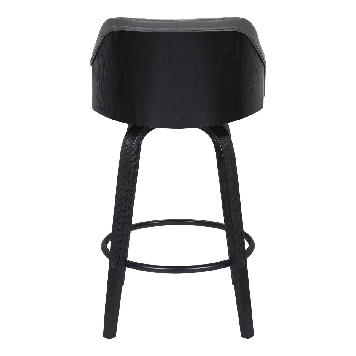 Alec 30" Bar Height Swivel Grey Faux Leather and Black Wood Bar Stool
