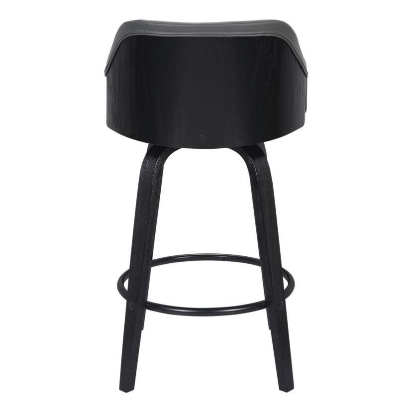 Alec 30" Bar Height Swivel Grey Faux Leather and Black Wood Bar Stool
