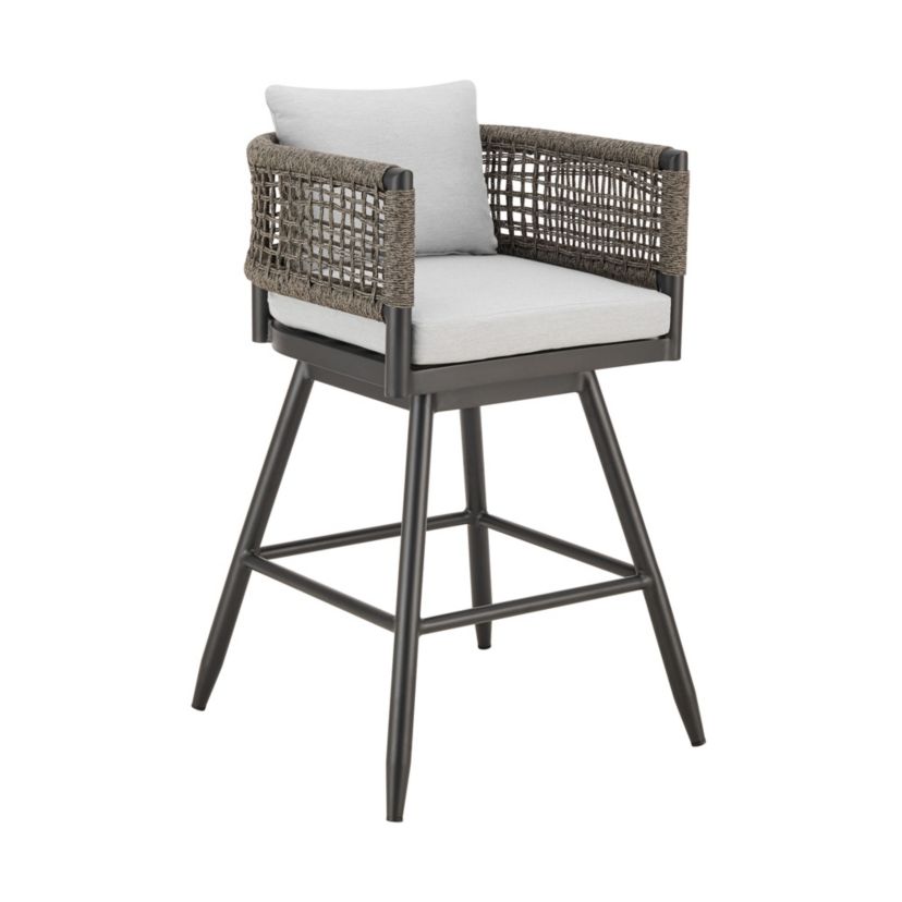 Alegria Outdoor Patio Swivel Bar Stool Light Gray Cushions