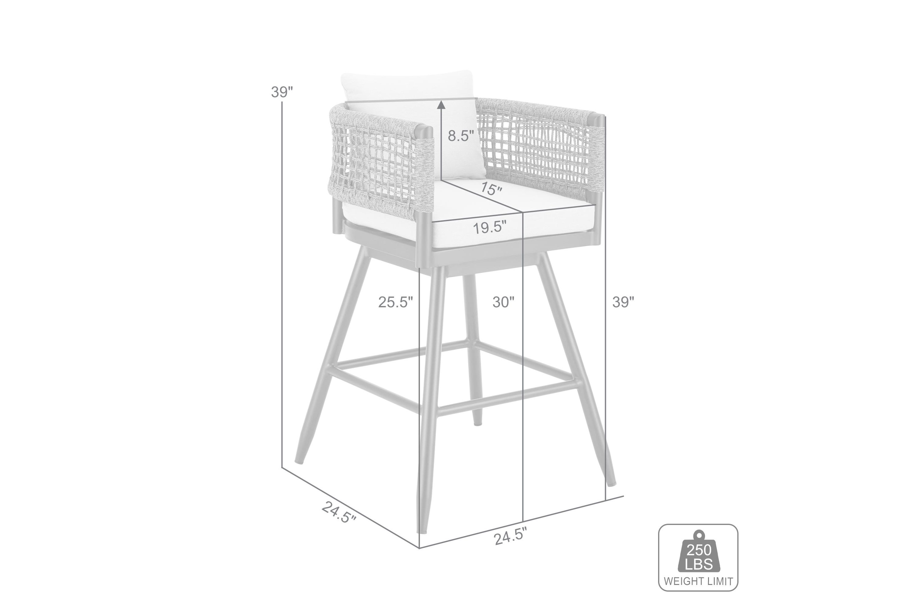 Alegria Outdoor Patio Swivel Bar Stool Light Gray Cushions