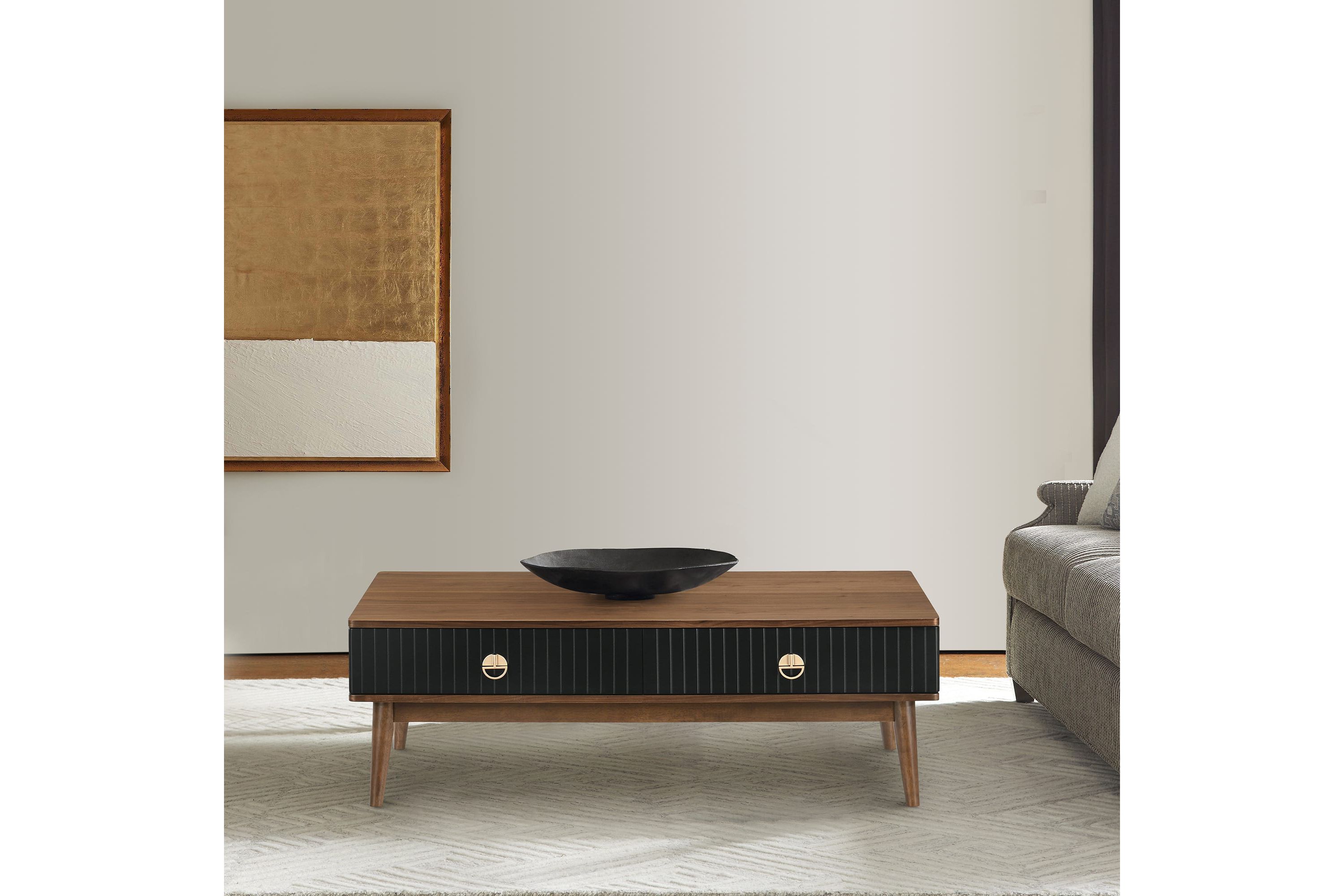 Amigo Black Veneer and Walnut Wood Coffee Table