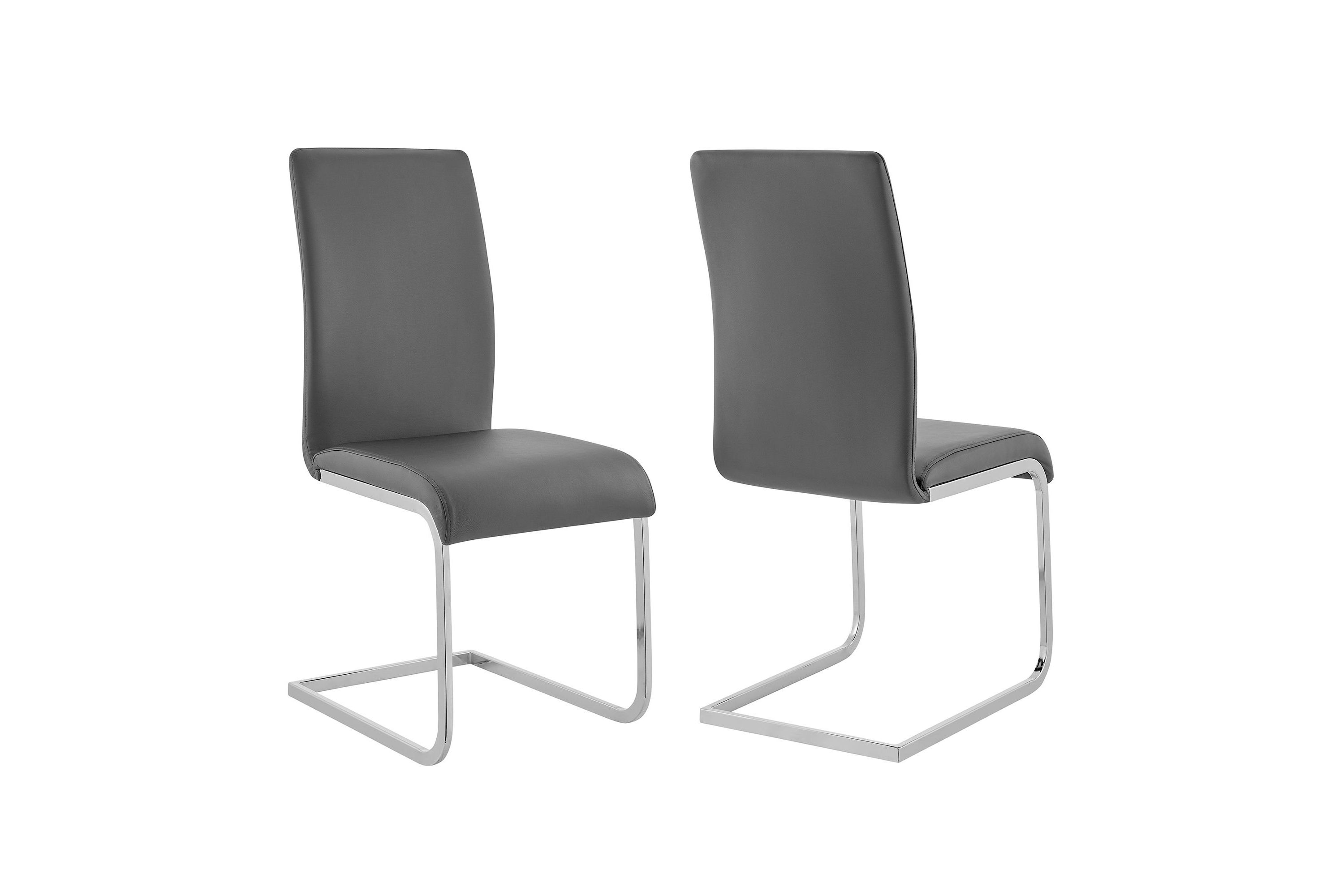 Amanda Contemporary Side Chair in Gray Faux Leather and Chrome Finish - Set of 2