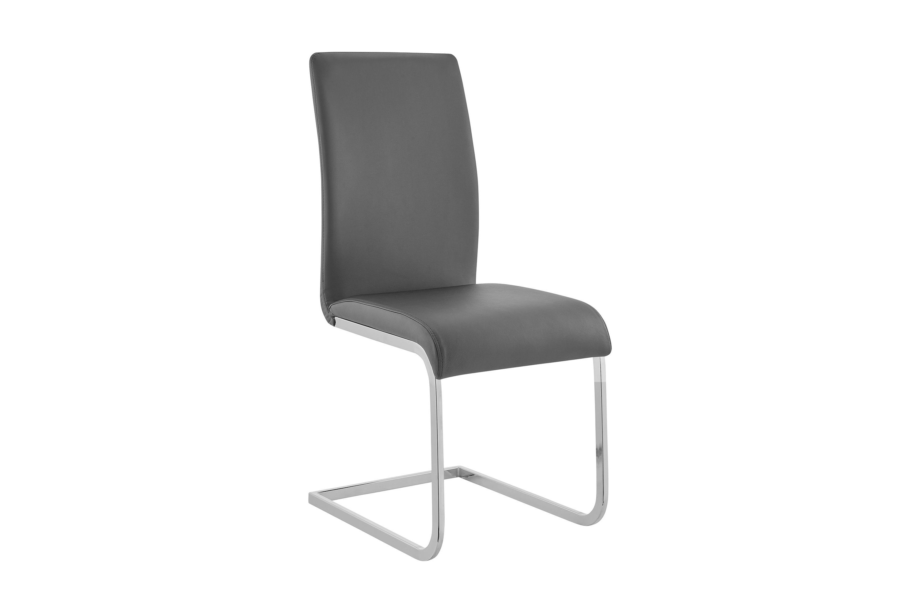 Amanda Contemporary Side Chair in Gray Faux Leather and Chrome Finish - Set of 2