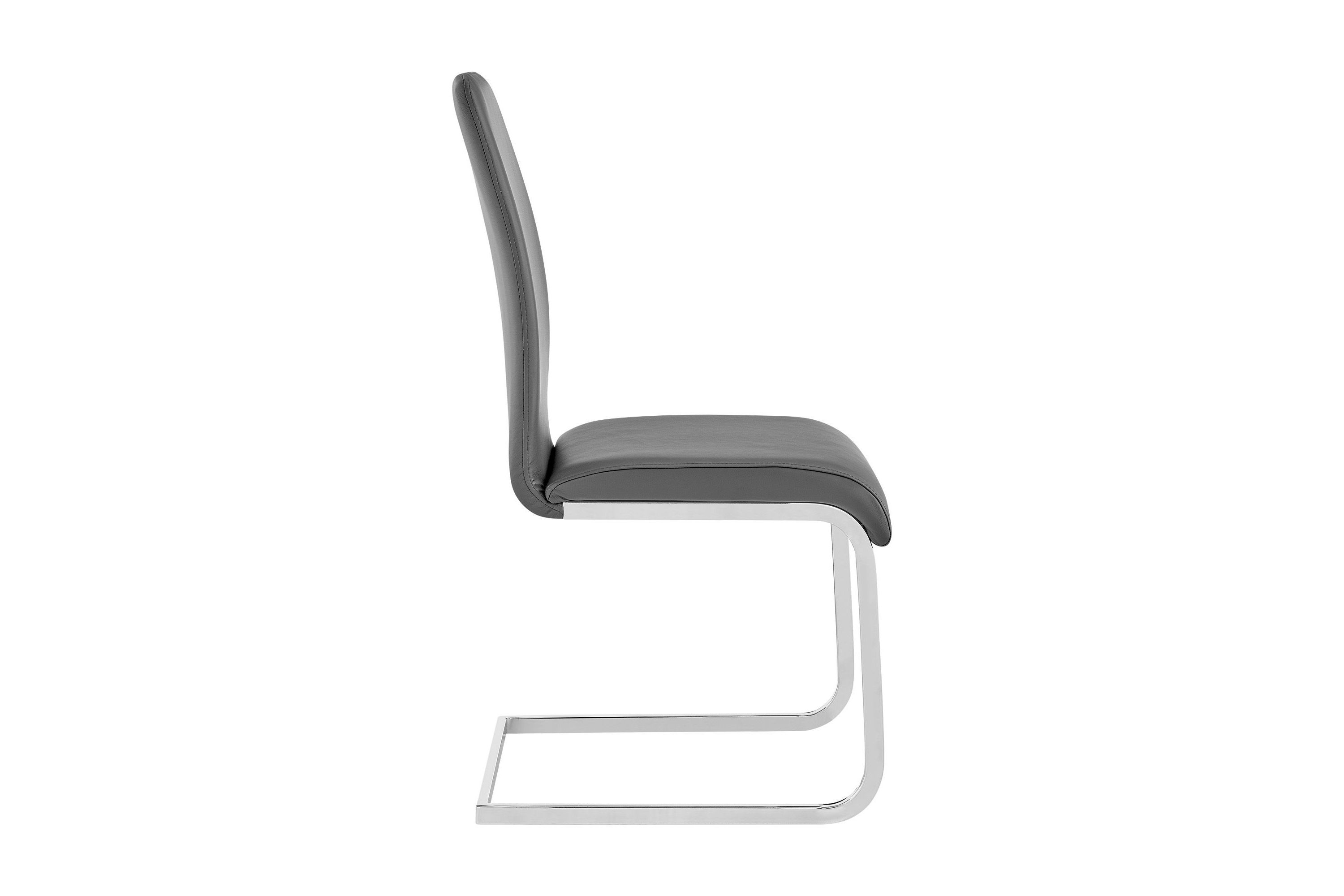 Amanda Contemporary Side Chair in Gray Faux Leather and Chrome Finish - Set of 2