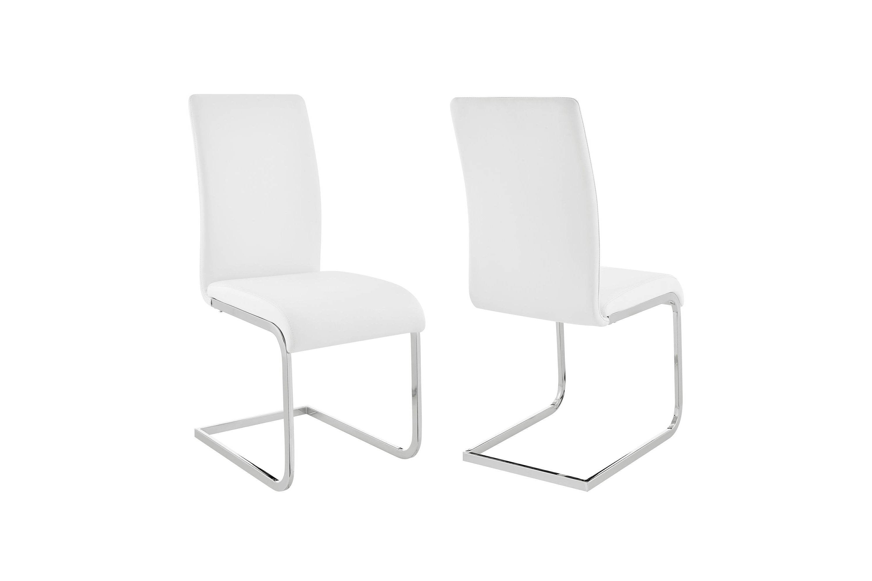 Amanda Contemporary Side Chair in White Faux Leather and Chrome Finish - Set of 2