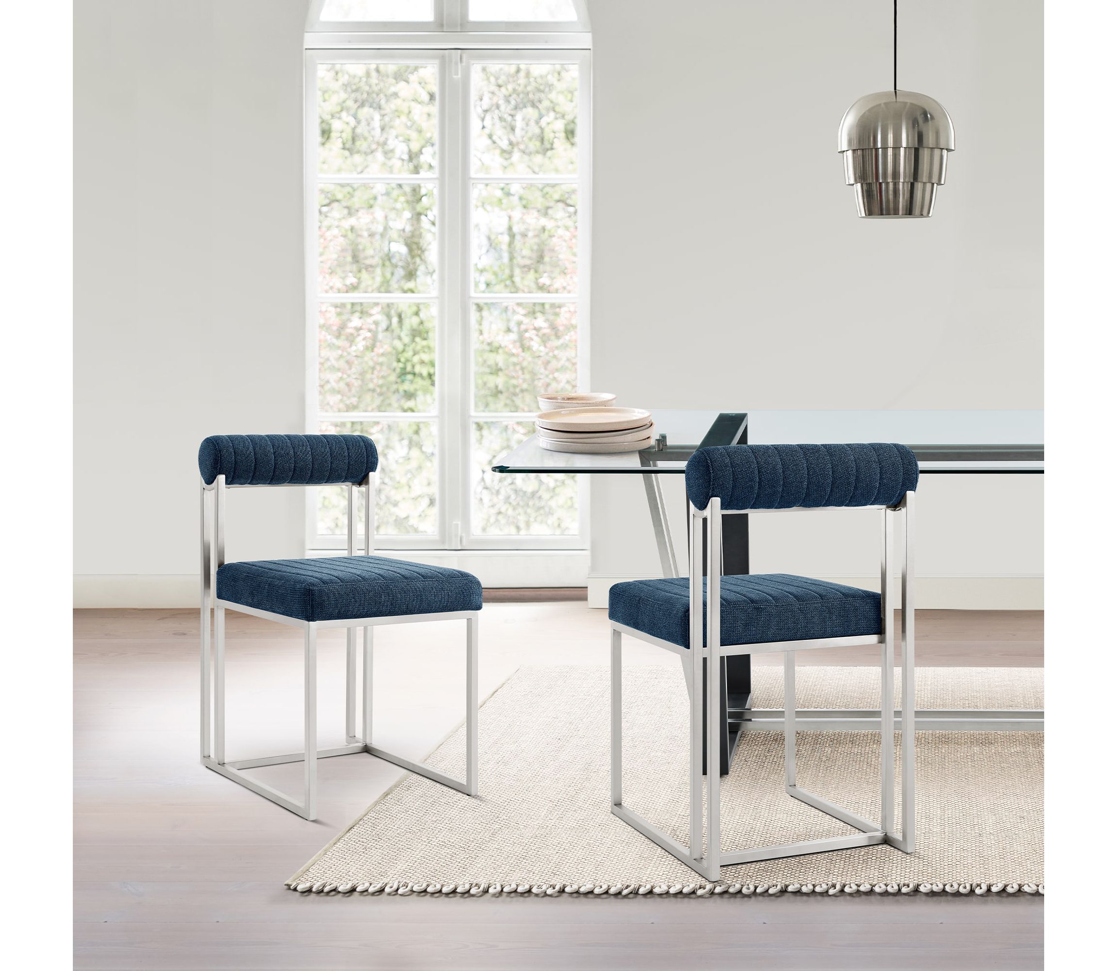 Anastasia Dining Chair  Blue Fabric - Set of 2