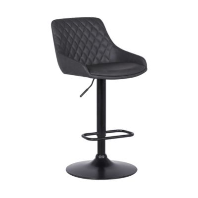 Armen Living Anibal Adjustable Height Swivel Gray Faux Leather and Black Metal Bar Stool