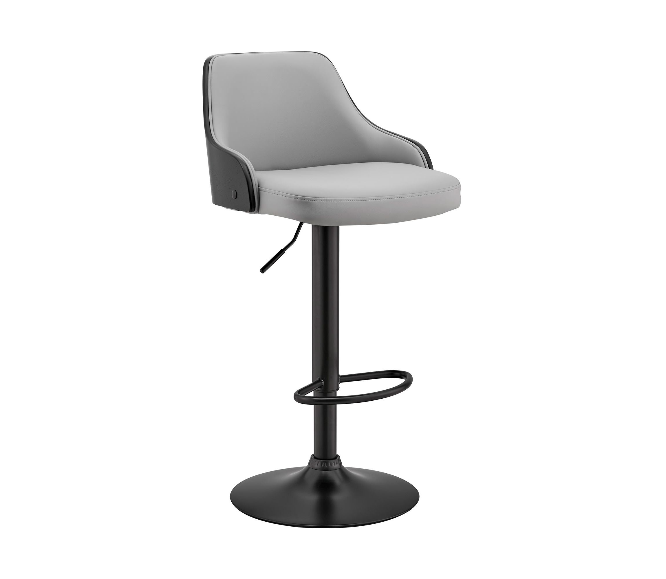 Asher Adjustable Gray Faux Leather and Black Finish Bar Stool